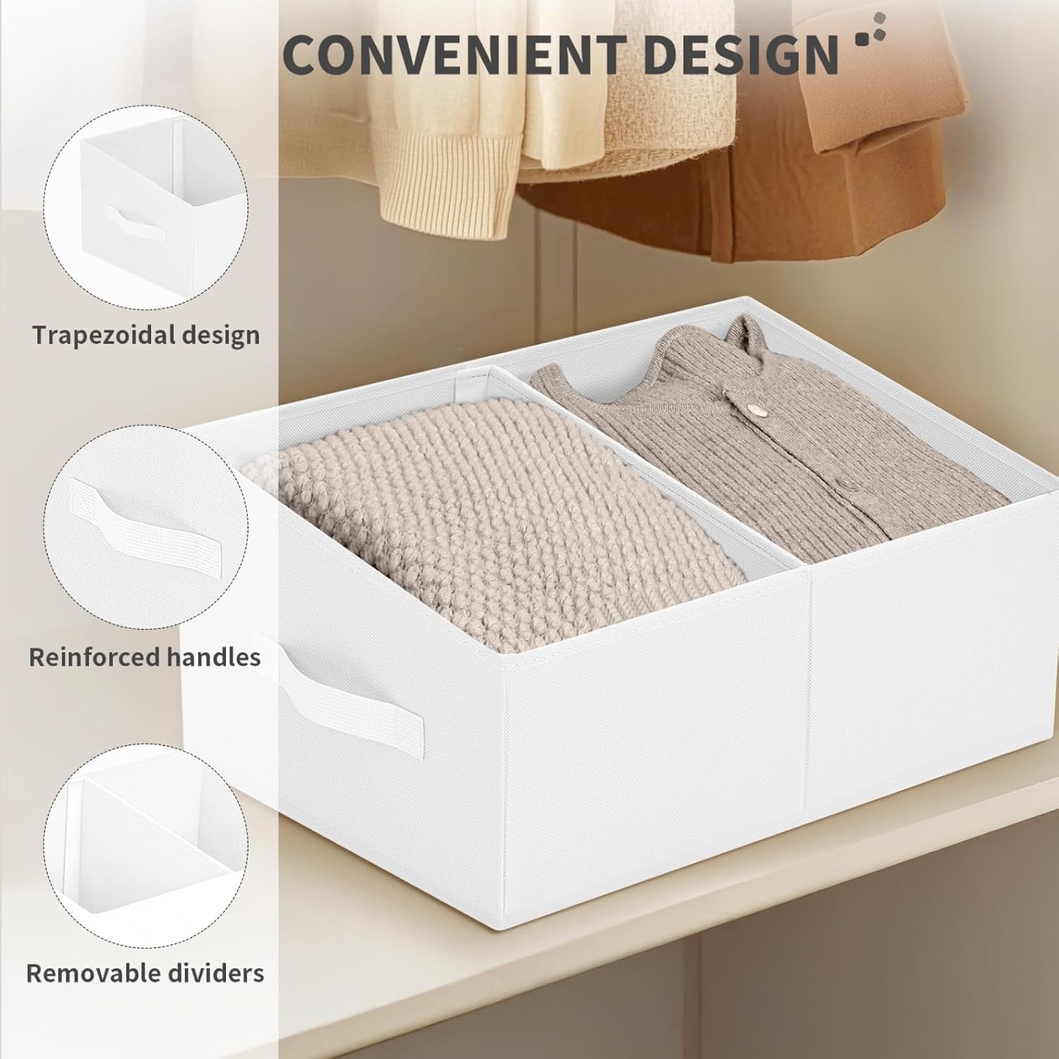 image:imageDIMJ Trapezoid Storage Bins for closet shelves Closet Organzier Bins with Handle Foldable Closet Storage Bins Basket Closet Organizers and Storage for Toys Books 6 Packs BlackWhite