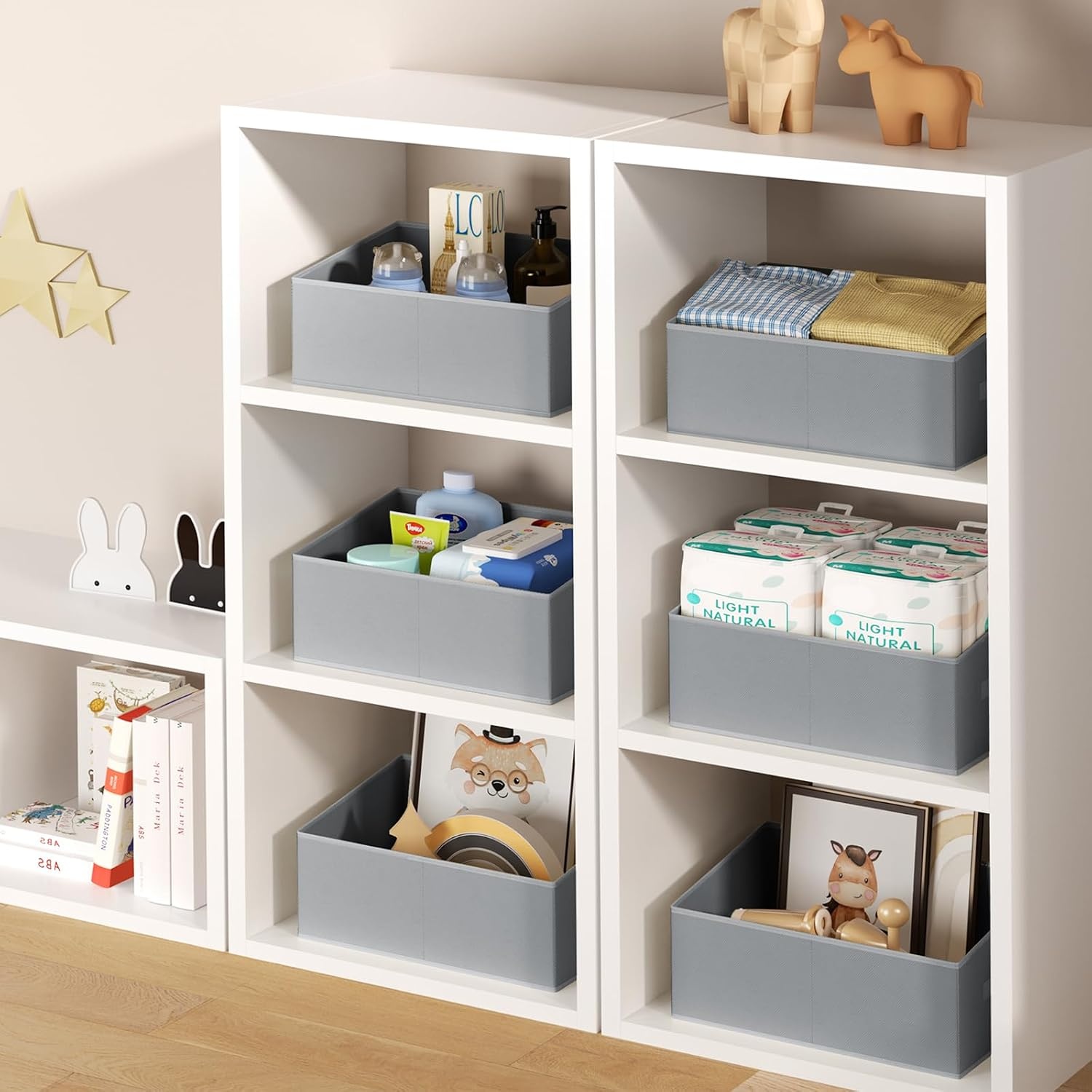 image:imageDIMJ Trapezoid Storage Bins for closet shelves Closet Organzier Bins with Handle Foldable Closet Storage Bins Basket Closet Organizers and Storage for Toys Books 6 Packs BlackGray