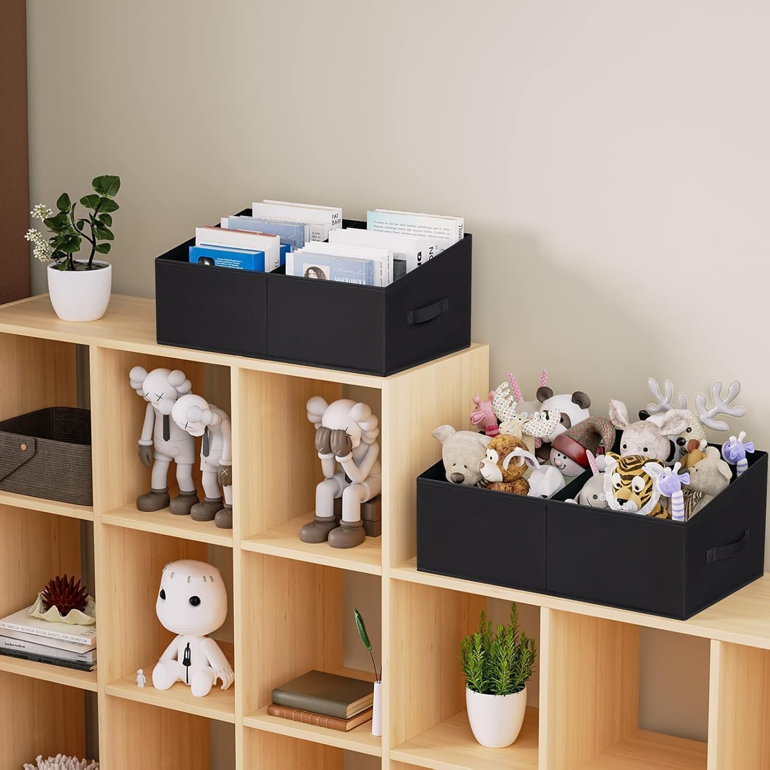 image:imageDIMJ Trapezoid Storage Bins for closet shelves Closet Organzier Bins with Handle Foldable Closet Storage Bins Basket Closet Organizers and Storage for Toys Books 6 Packs BlackBlack