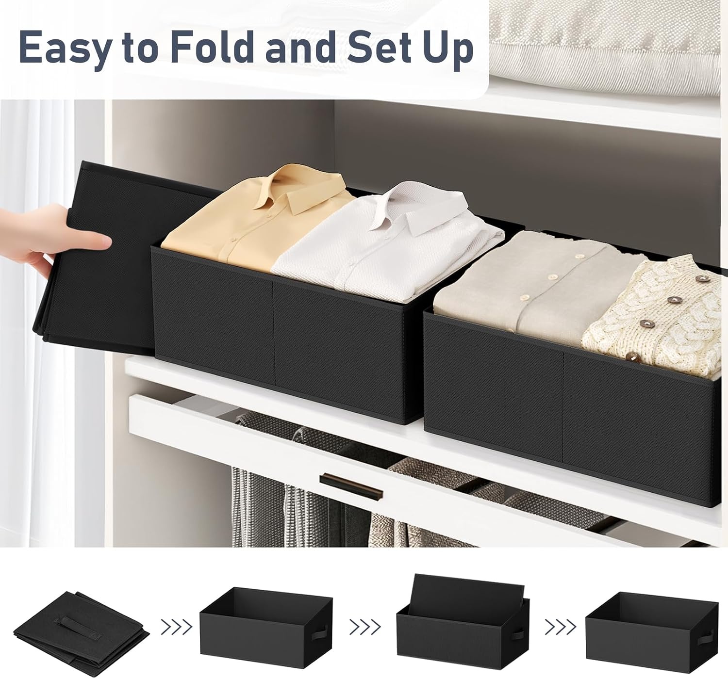 image:imageDIMJ Trapezoid Storage Bins for closet shelves Closet Organzier Bins with Handle Foldable Closet Storage Bins Basket Closet Organizers and Storage for Toys Books 6 Packs BlackBlack