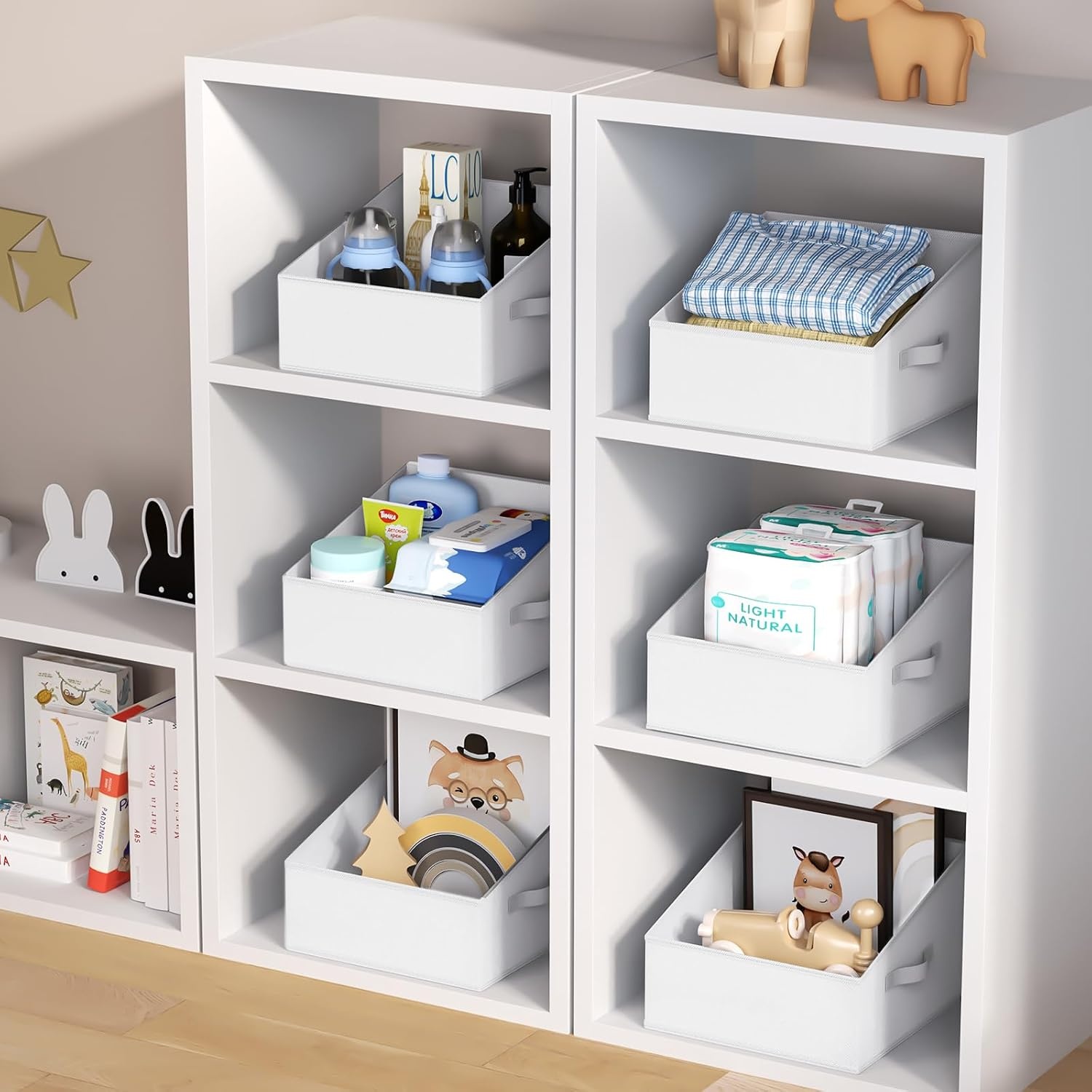 image:imageDIMJ Trapezoid Storage Bins for closet shelves Closet Organzier Bins with Handle Foldable Closet Storage Bins Basket Closet Organizers and Storage for Toys Books 6 Packs BlackWhite