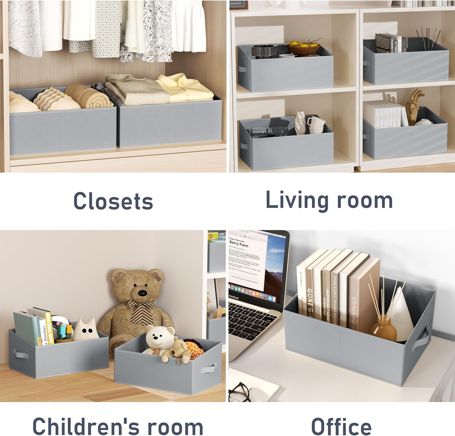 image:imageDIMJ Trapezoid Storage Bins for closet shelves Closet Organzier Bins with Handle Foldable Closet Storage Bins Basket Closet Organizers and Storage for Toys Books 6 Packs BlackGray