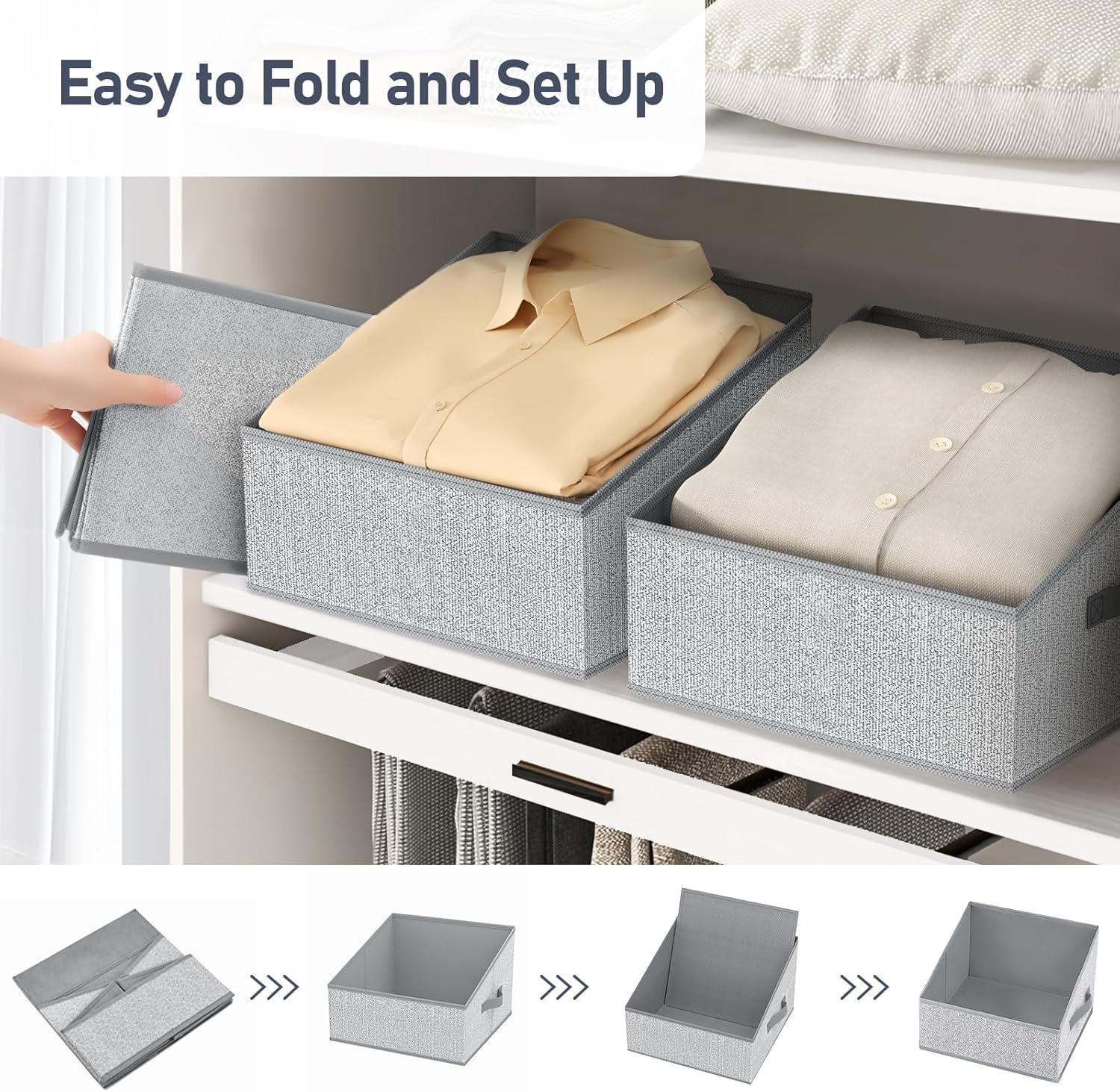 image:imageDIMJ Trapezoid Storage Bins for closet shelves Closet Organzier Bins with Handle Foldable Closet Storage Bins Basket Closet Organizers and Storage for Toys Books 6 Packs BlackBlended Gray