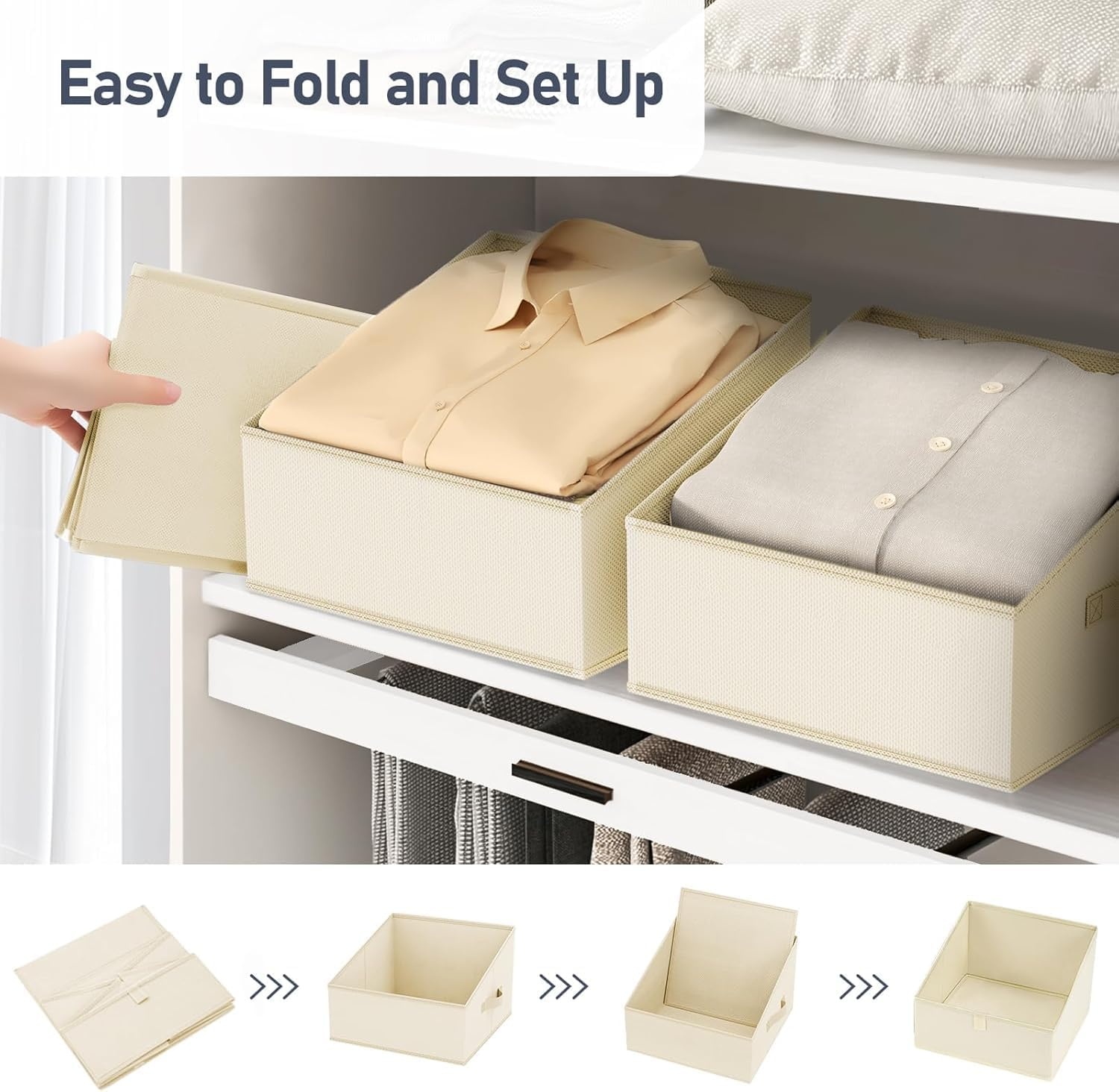 image:imageDIMJ Trapezoid Storage Bins for closet shelves Closet Organzier Bins with Handle Foldable Closet Storage Bins Basket Closet Organizers and Storage for Toys Books 6 Packs BlackBeige