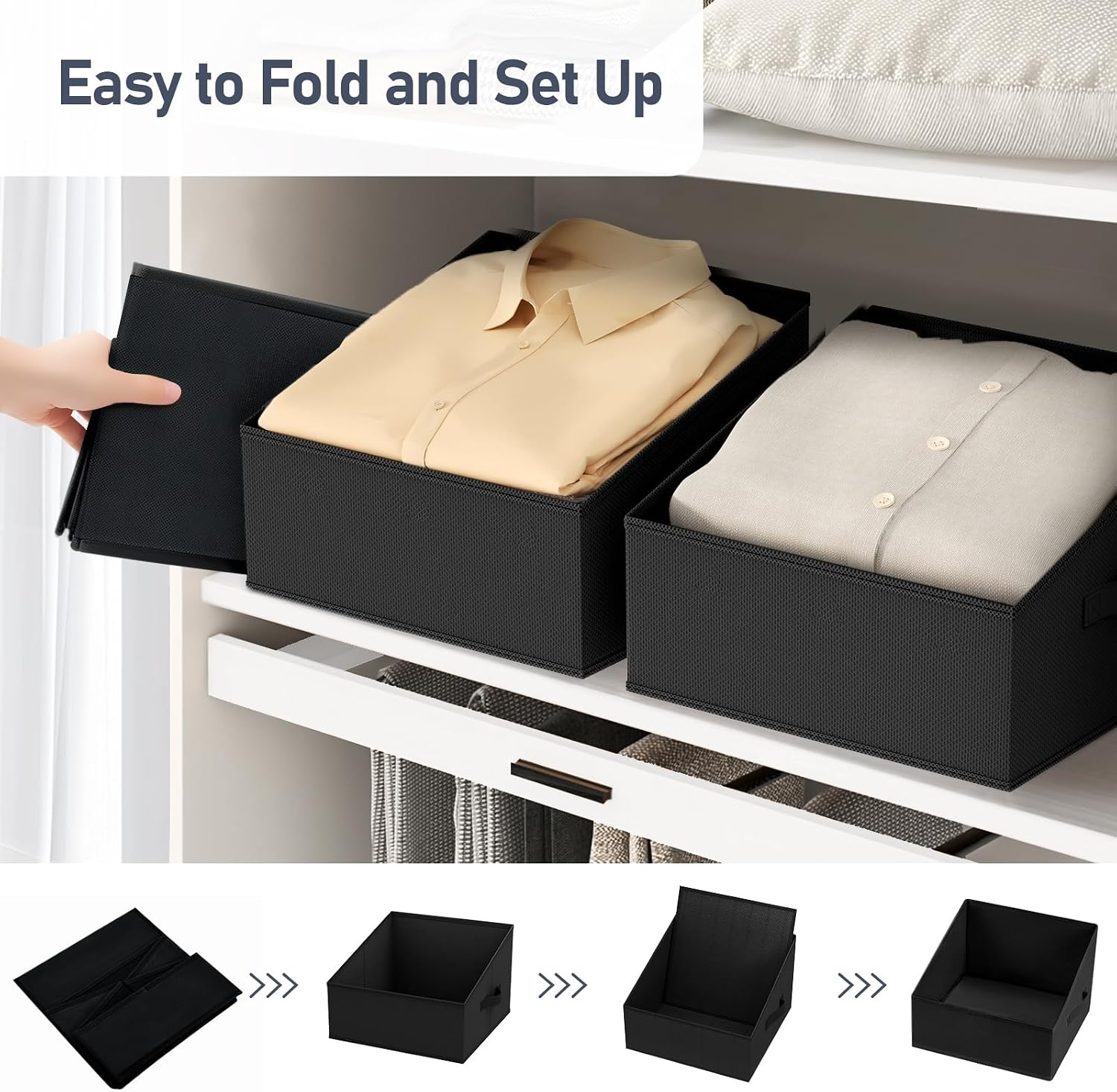 image:imageDIMJ Trapezoid Storage Bins for closet shelves Closet Organzier Bins with Handle Foldable Closet Storage Bins Basket Closet Organizers and Storage for Toys Books 6 Packs BlackBlack