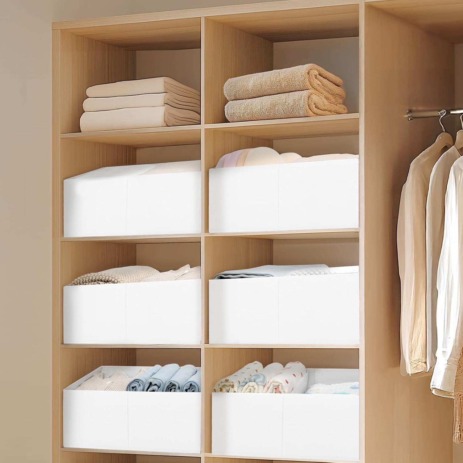 image:imageDIMJ Trapezoid Storage Bins for closet shelves Closet Organzier Bins with Handle Foldable Closet Storage Bins Basket Closet Organizers and Storage for Toys Books 6 Packs BlackWhite