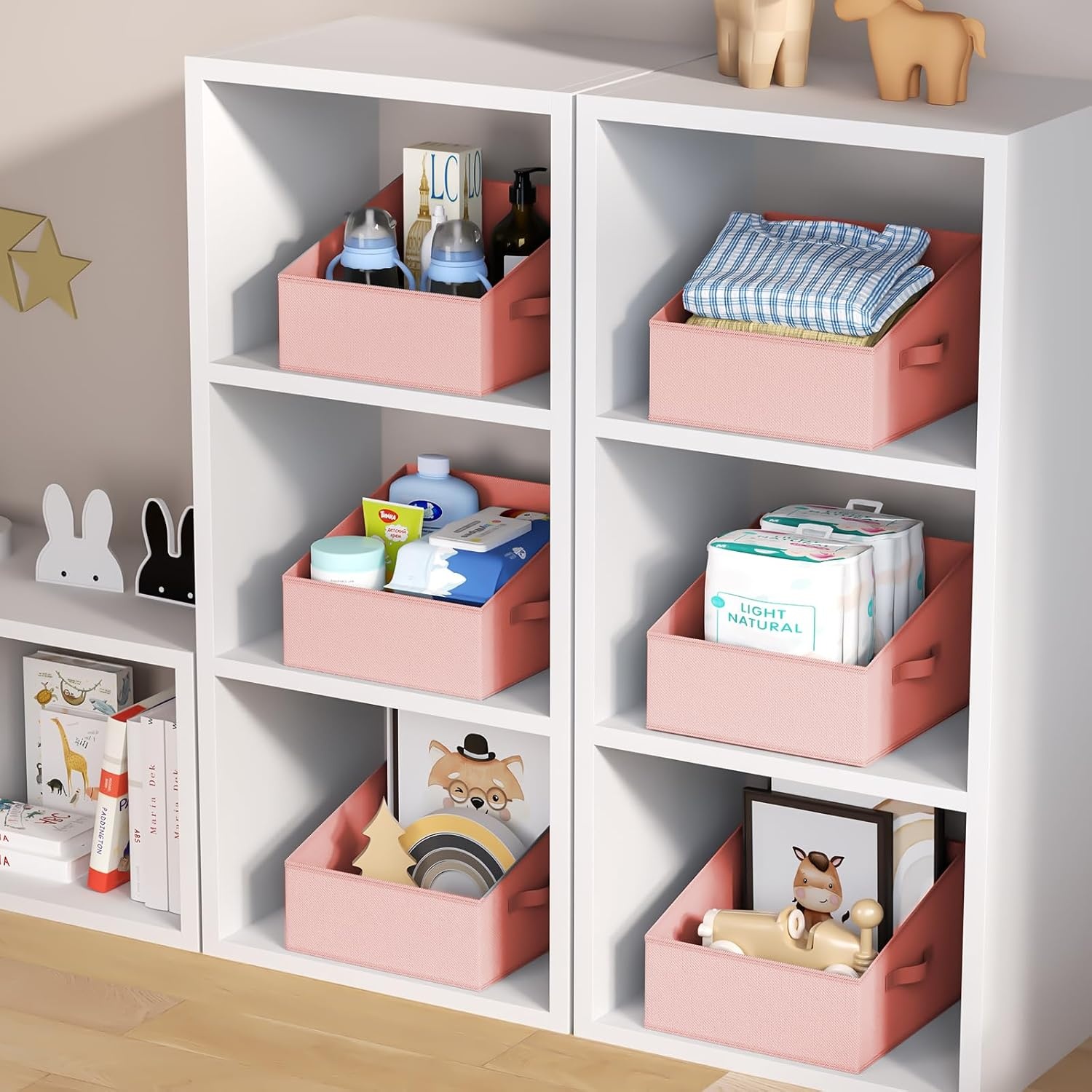 image:imageDIMJ Trapezoid Storage Bins for closet shelves Closet Organzier Bins with Handle Foldable Closet Storage Bins Basket Closet Organizers and Storage for Toys Books 6 Packs BlackPink