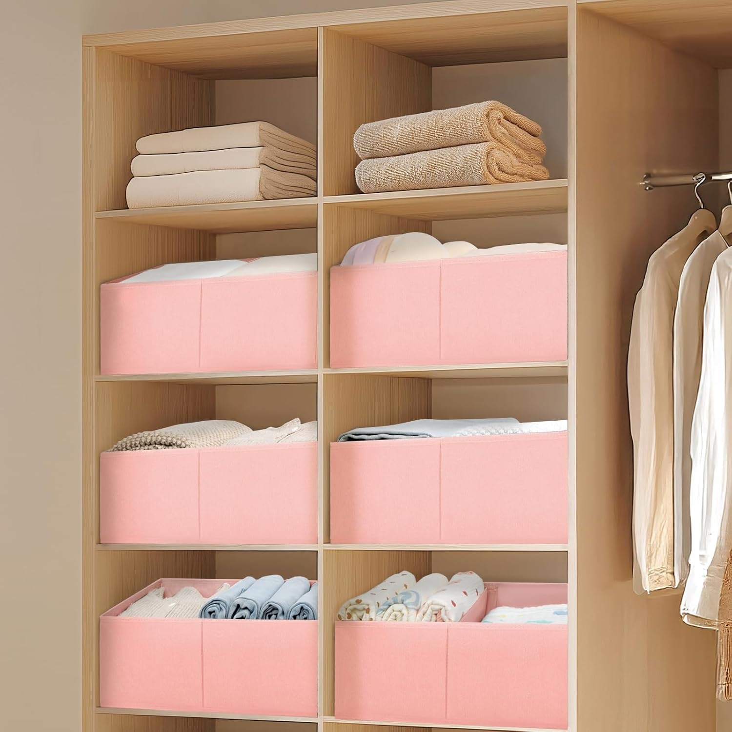 image:imageDIMJ Trapezoid Storage Bins for closet shelves Closet Organzier Bins with Handle Foldable Closet Storage Bins Basket Closet Organizers and Storage for Toys Books 6 Packs BlackPink