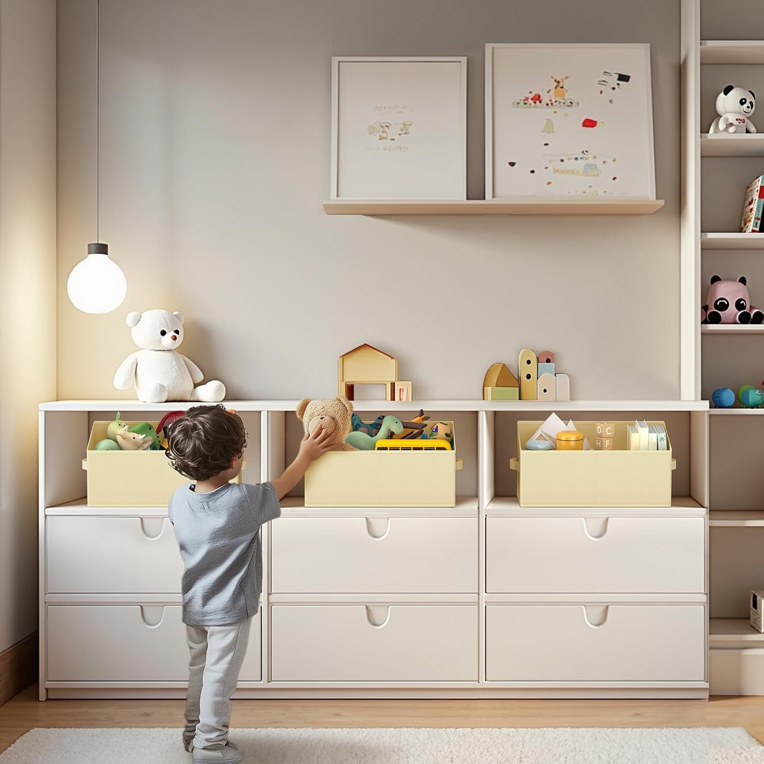 image:imageDIMJ Trapezoid Storage Bins for closet shelves Closet Organzier Bins with Handle Foldable Closet Storage Bins Basket Closet Organizers and Storage for Toys Books 6 Packs BlackBeige