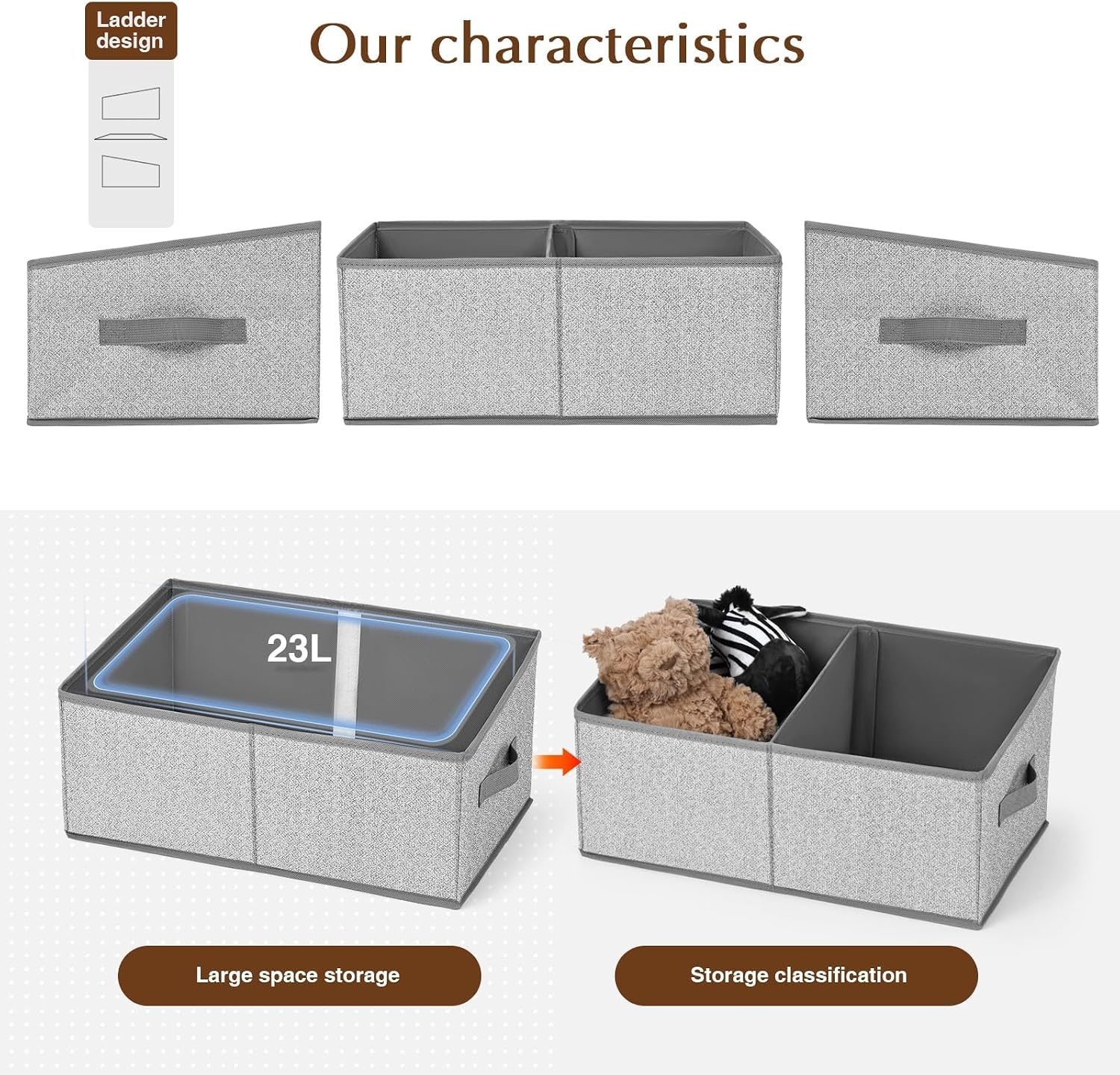 image:imageDIMJ Trapezoid Storage Bins for closet shelves Closet Organzier Bins with Handle Foldable Closet Storage Bins Basket Closet Organizers and Storage for Toys Books 6 Packs BlackSilver Gray