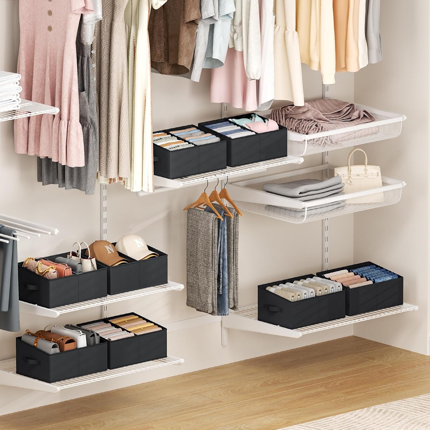 image:imageDIMJ Trapezoid Storage Bins for closet shelves Closet Organzier Bins with Handle Foldable Closet Storage Bins Basket Closet Organizers and Storage for Toys Books 6 Packs BlackBlack