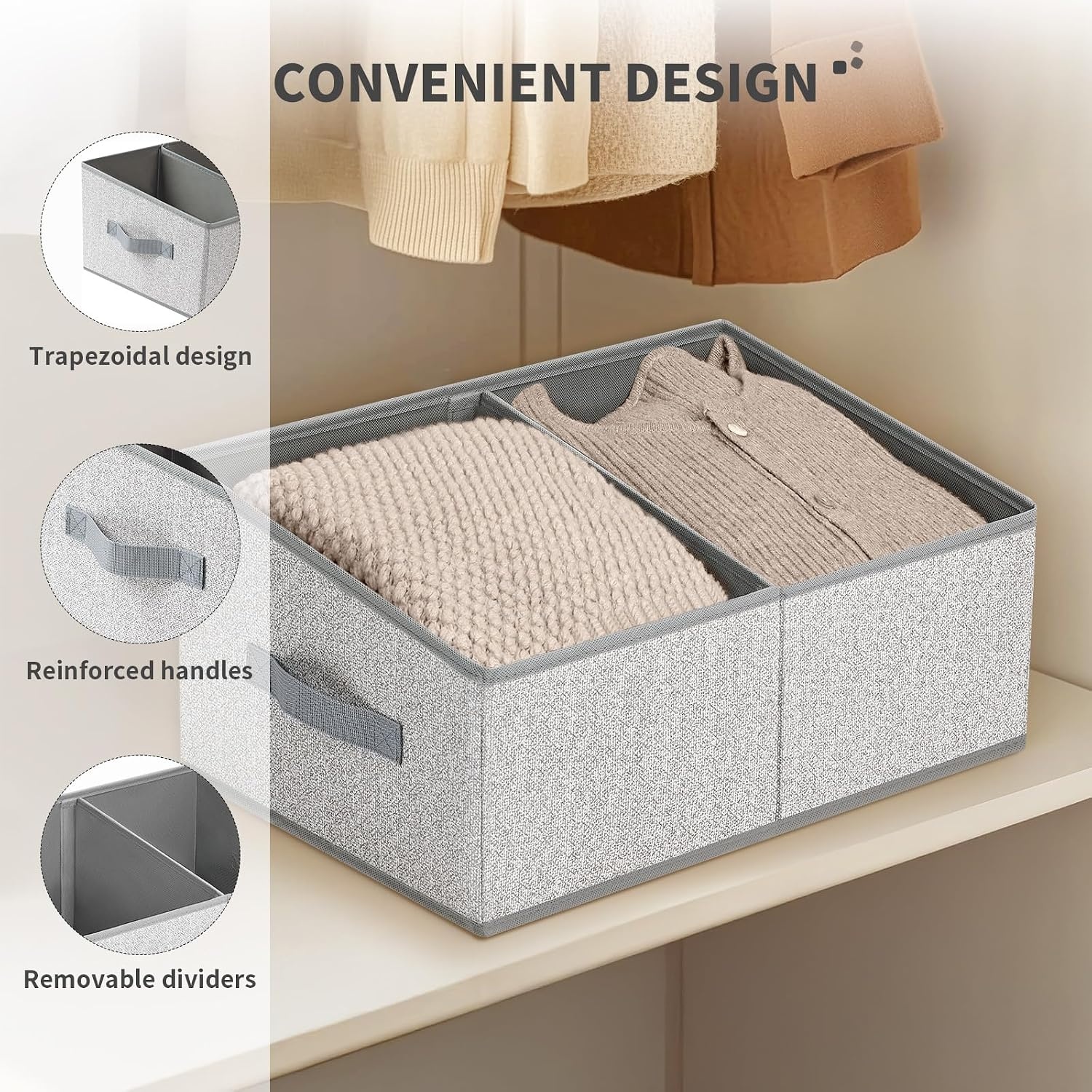 image:imageDIMJ Trapezoid Storage Bins for closet shelves Closet Organzier Bins with Handle Foldable Closet Storage Bins Basket Closet Organizers and Storage for Toys Books 6 Packs BlackSilver Gray