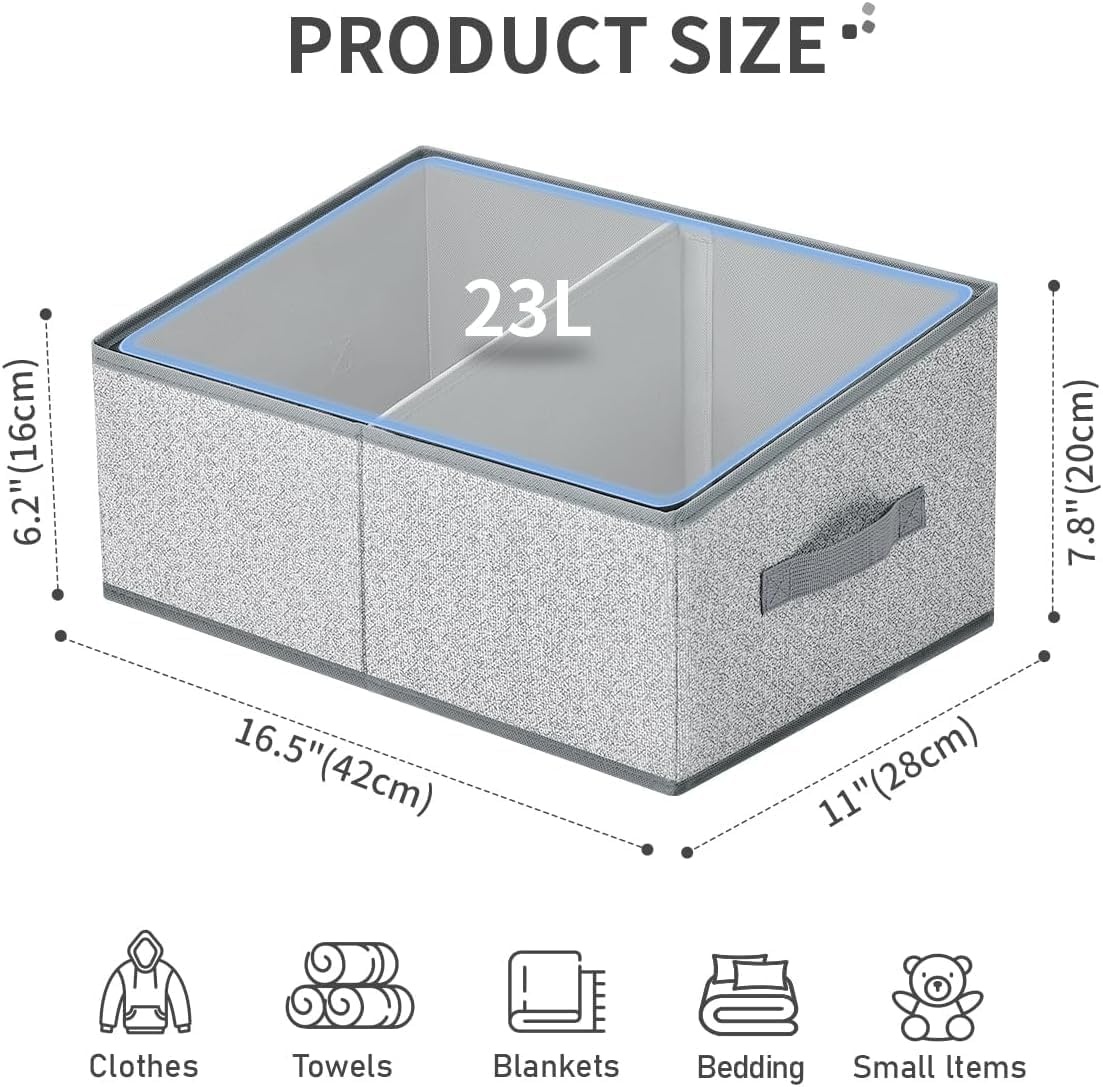 image:imageDIMJ Trapezoid Storage Bins for closet shelves Closet Organzier Bins with Handle Foldable Closet Storage Bins Basket Closet Organizers and Storage for Toys Books 6 Packs BlackSilver Gray