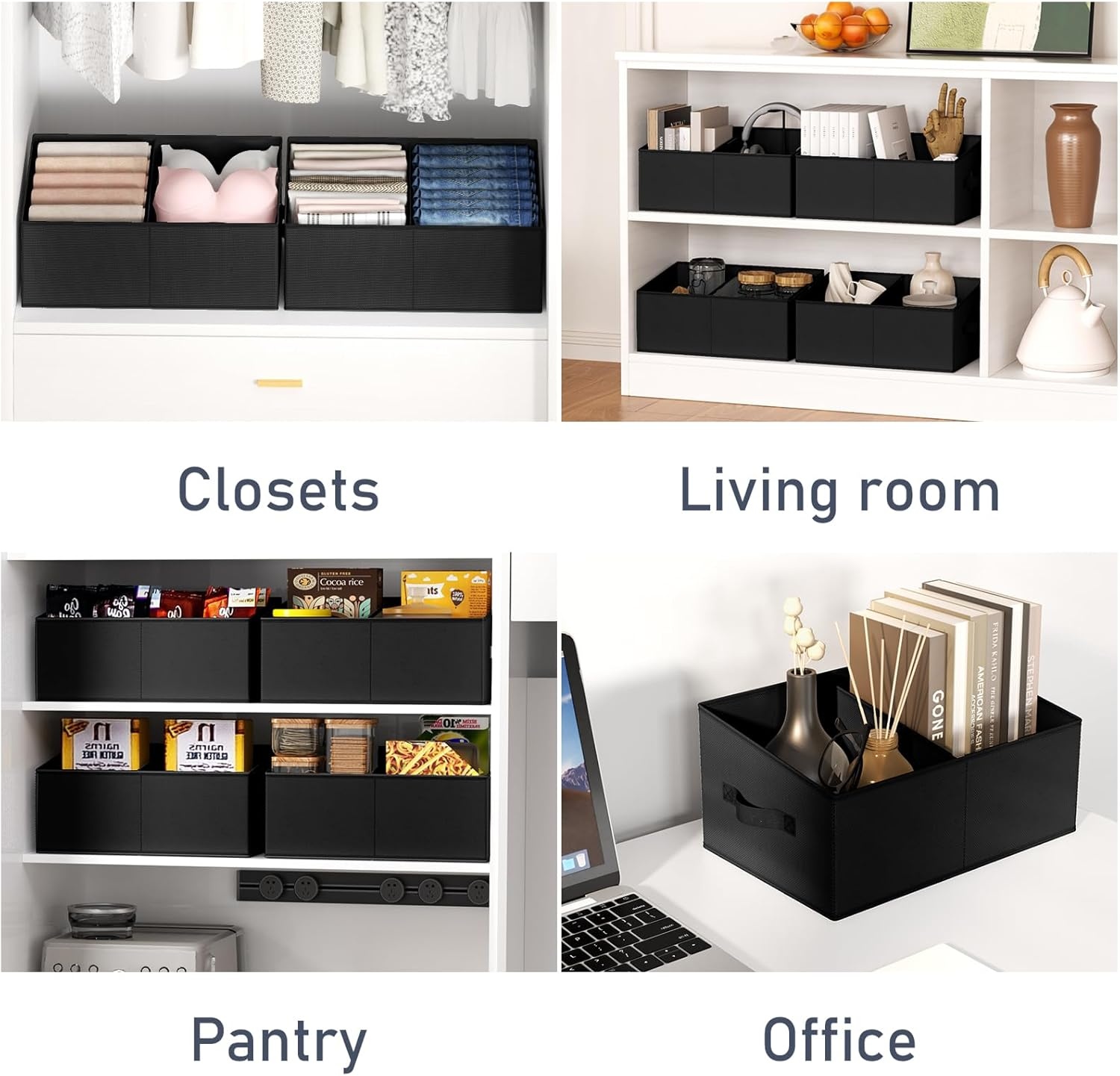 image:imageDIMJ Trapezoid Storage Bins for closet shelves Closet Organzier Bins with Handle Foldable Closet Storage Bins Basket Closet Organizers and Storage for Toys Books 6 Packs BlackBlack