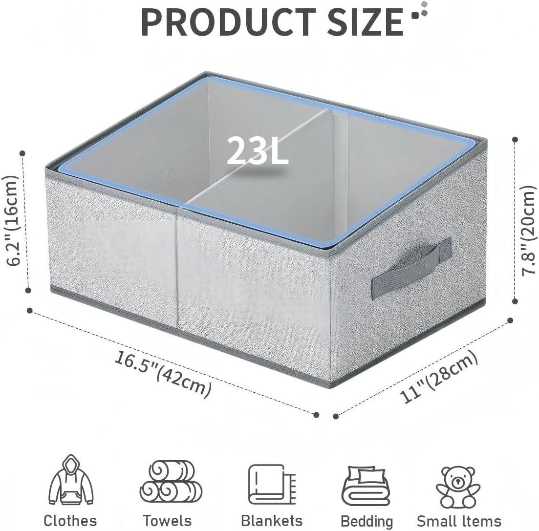 image:imageDIMJ Trapezoid Storage Bins for closet shelves Closet Organzier Bins with Handle Foldable Closet Storage Bins Basket Closet Organizers and Storage for Toys Books 6 Packs BlackSilver Gray