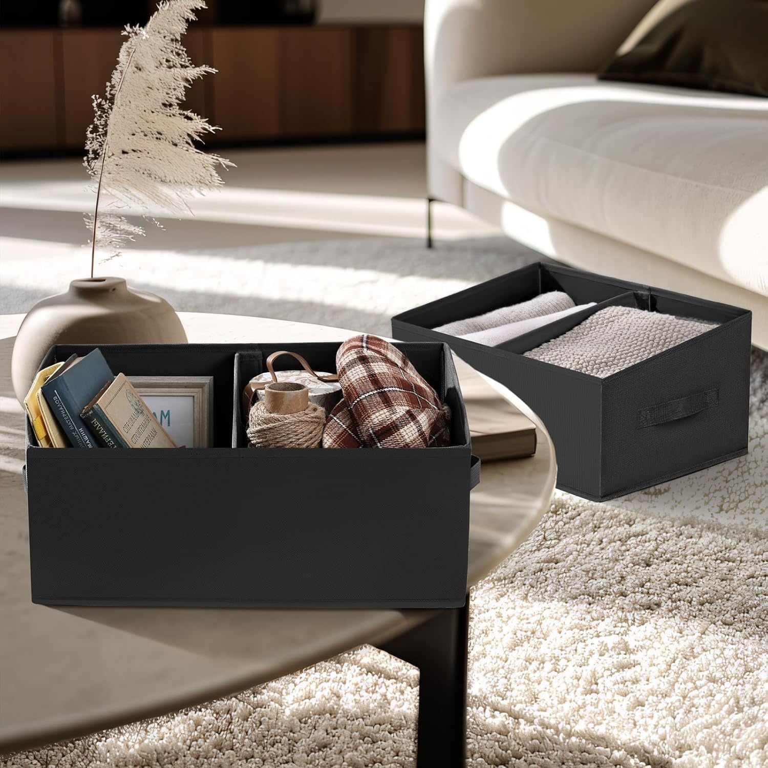 image:imageDIMJ Trapezoid Storage Bins for closet shelves Closet Organzier Bins with Handle Foldable Closet Storage Bins Basket Closet Organizers and Storage for Toys Books 6 Packs BlackBlack