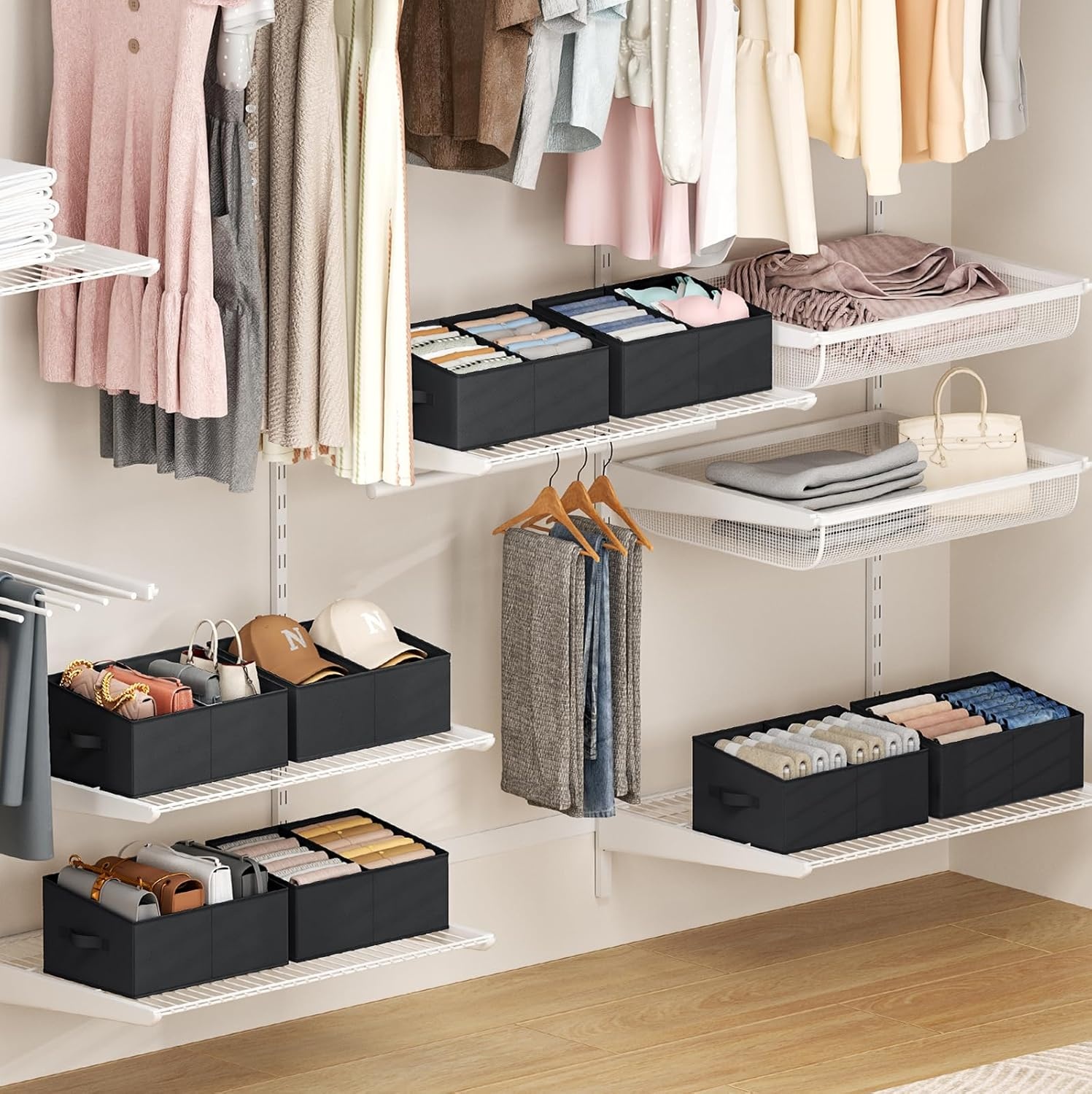 image:imageDIMJ Trapezoid Storage Bins for closet shelves Closet Organzier Bins with Handle Foldable Closet Storage Bins Basket Closet Organizers and Storage for Toys Books 6 Packs BlackBlack