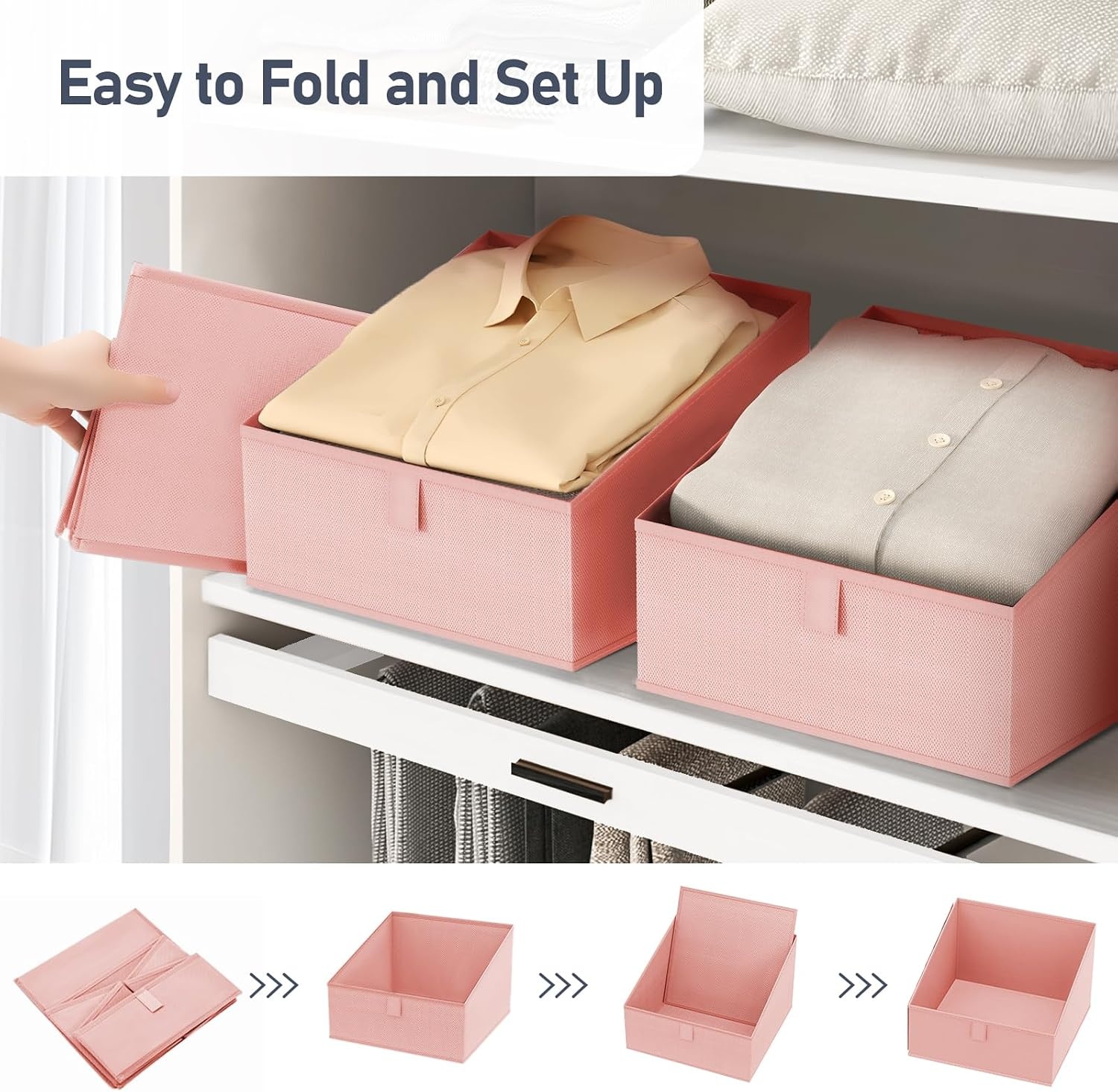 image:imageDIMJ Trapezoid Storage Bins for closet shelves Closet Organzier Bins with Handle Foldable Closet Storage Bins Basket Closet Organizers and Storage for Toys Books 6 Packs BlackPink