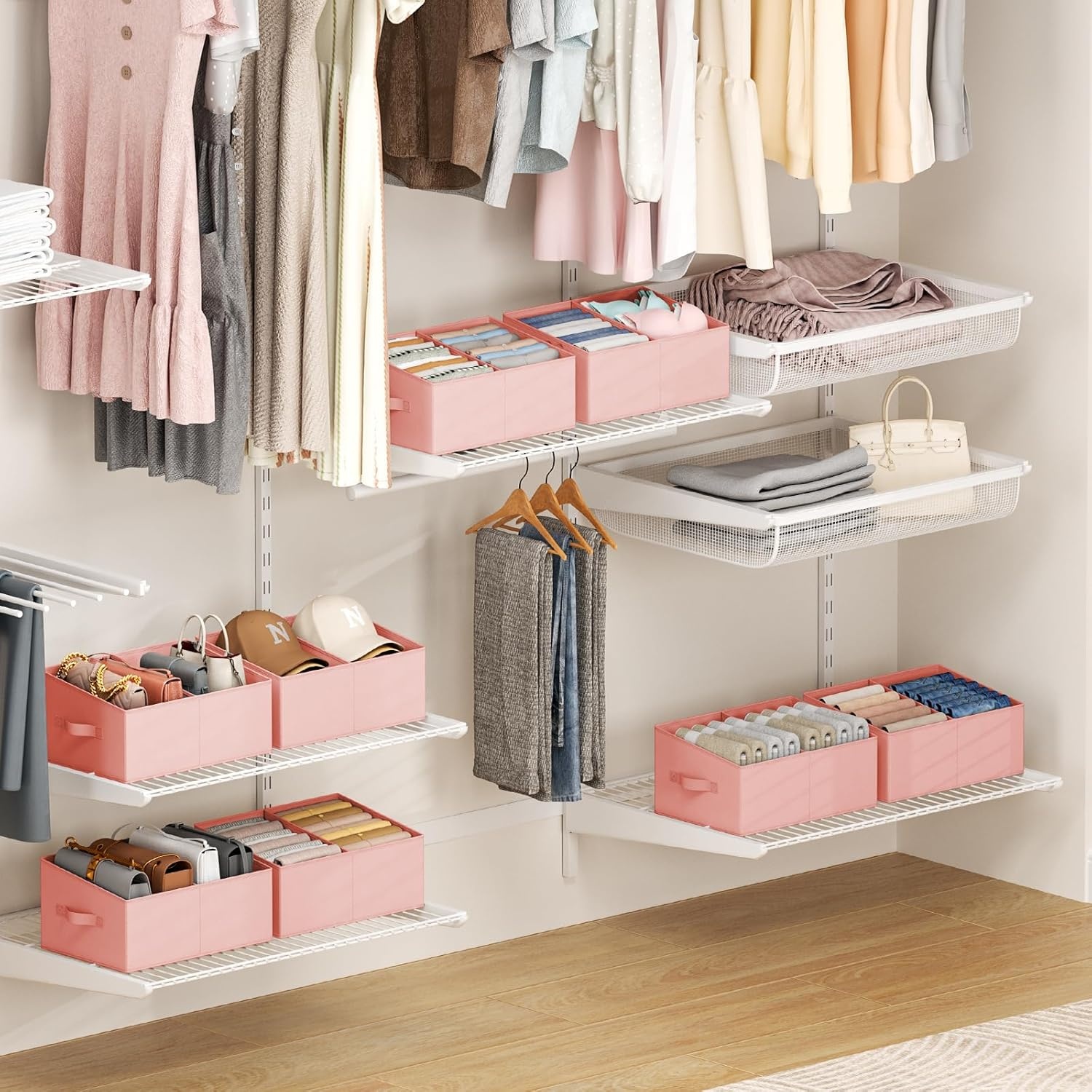 image:imageDIMJ Trapezoid Storage Bins for closet shelves Closet Organzier Bins with Handle Foldable Closet Storage Bins Basket Closet Organizers and Storage for Toys Books 6 Packs BlackPink