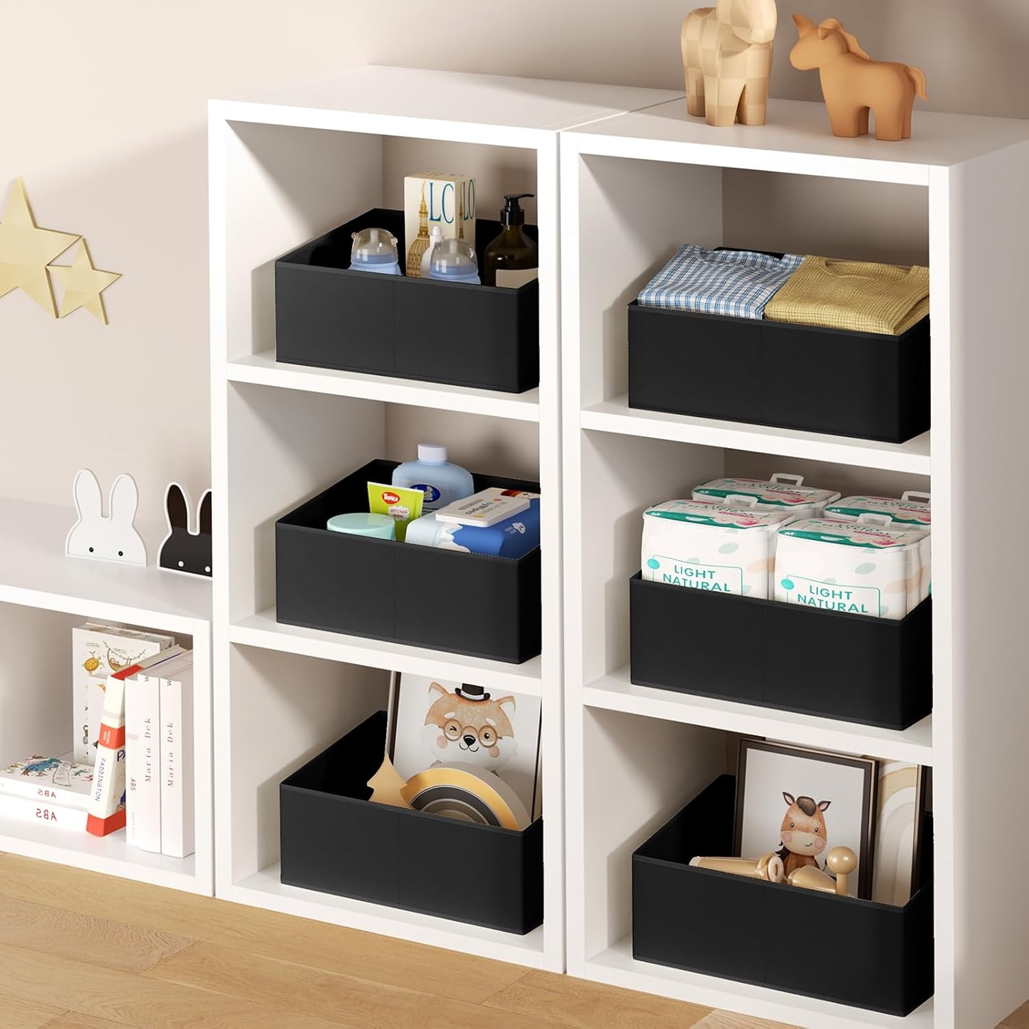 image:imageDIMJ Trapezoid Storage Bins for closet shelves Closet Organzier Bins with Handle Foldable Closet Storage Bins Basket Closet Organizers and Storage for Toys Books 6 Packs BlackBlack