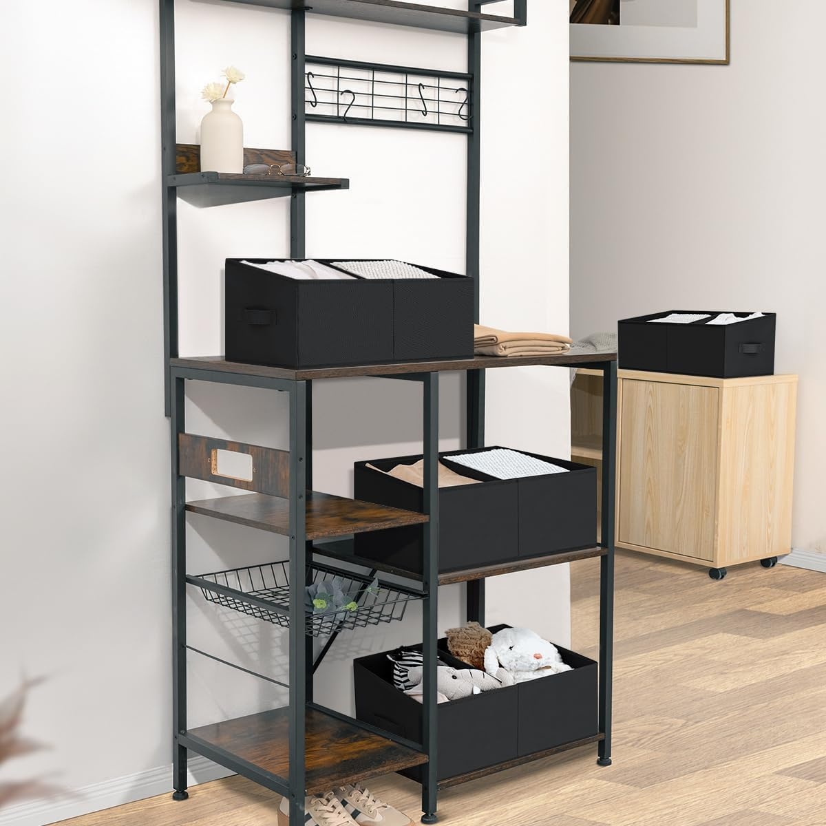 image:imageDIMJ Trapezoid Storage Bins for closet shelves Closet Organzier Bins with Handle Foldable Closet Storage Bins Basket Closet Organizers and Storage for Toys Books 6 Packs BlackBlack