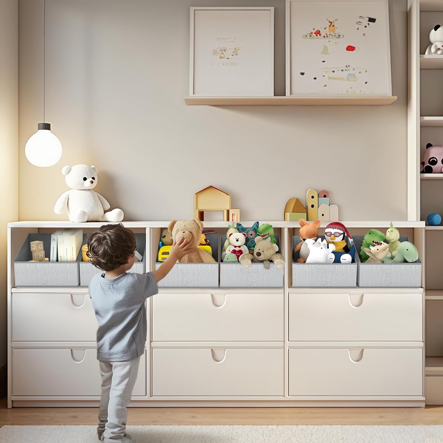 image:imageDIMJ Trapezoid Storage Bins for closet shelves Closet Organzier Bins with Handle Foldable Closet Storage Bins Basket Closet Organizers and Storage for Toys Books 6 Packs BlackBlended Gray