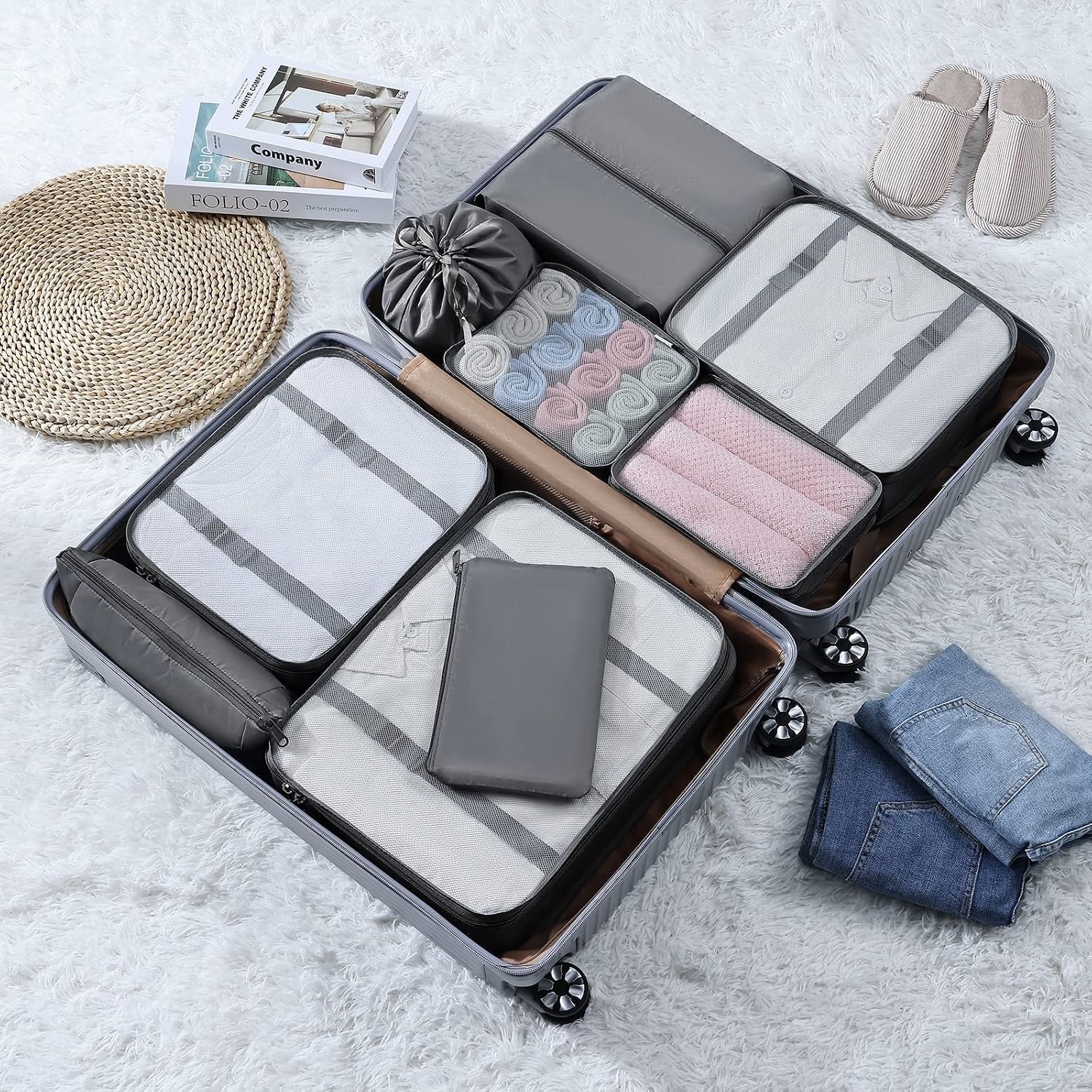 image:imageDIMJ Travel Cubes for Luggage Lightweight Packing Cubes for Suitcases Carry On Mesh Packing Cubes Luggage Cubes for Packing With Makeup Bag and Laundry Bag 9 Pack Grey