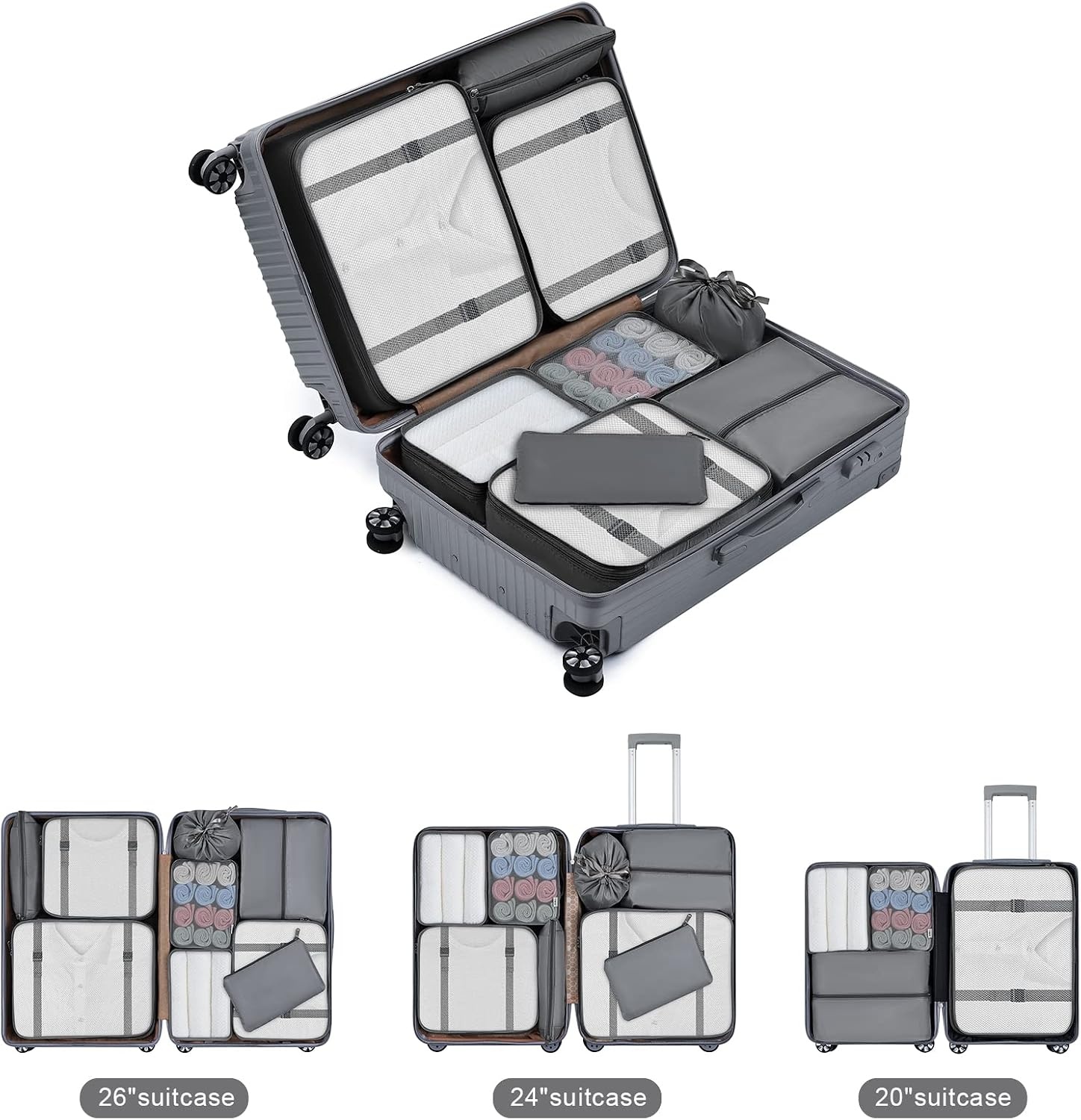 image:imageDIMJ Travel Cubes for Luggage Lightweight Packing Cubes for Suitcases Carry On Mesh Packing Cubes Luggage Cubes for Packing With Makeup Bag and Laundry Bag 9 Pack Grey