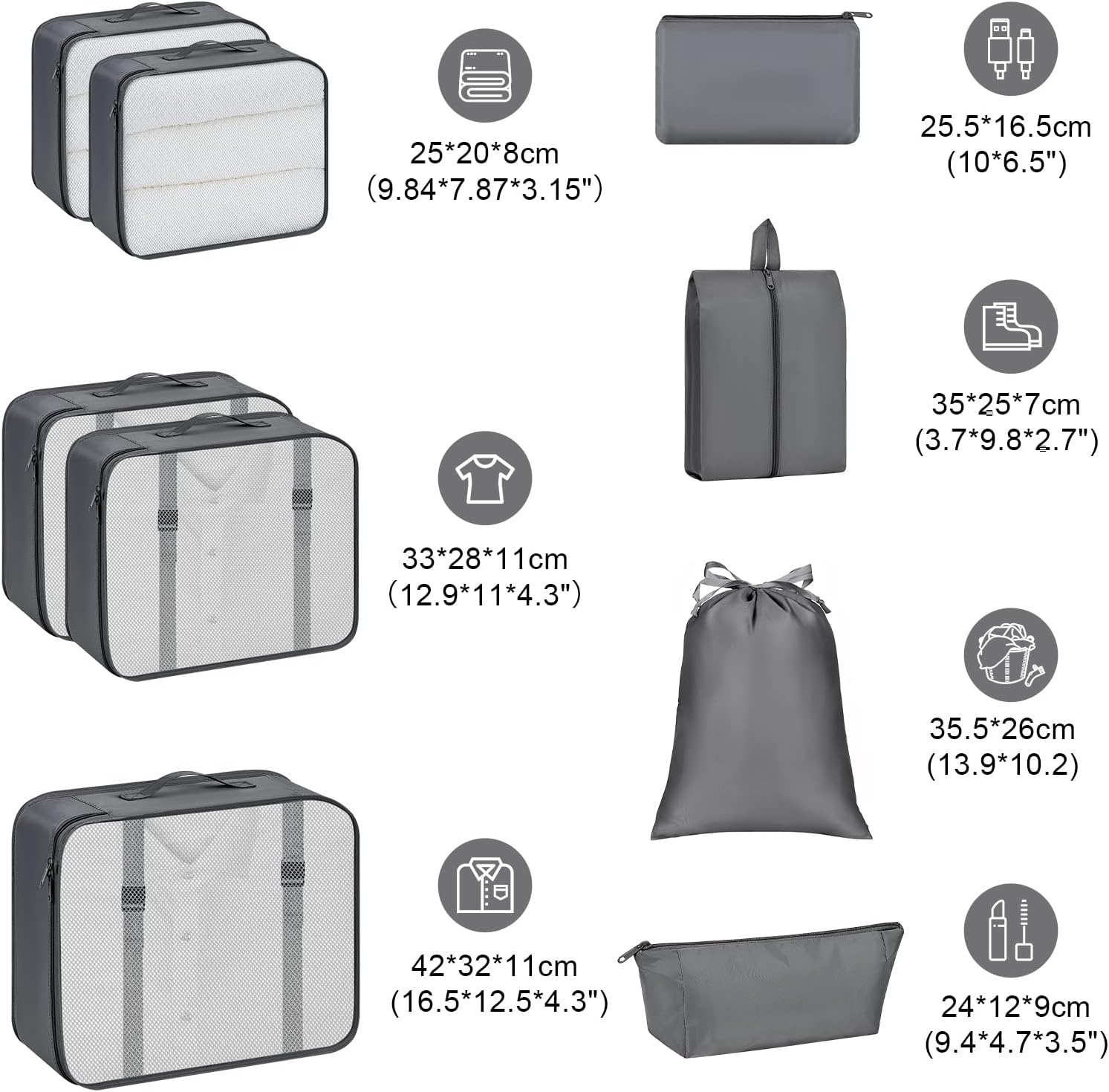 image:imageDIMJ Travel Cubes for Luggage Lightweight Packing Cubes for Suitcases Carry On Mesh Packing Cubes Luggage Cubes for Packing With Makeup Bag and Laundry Bag 9 Pack Grey