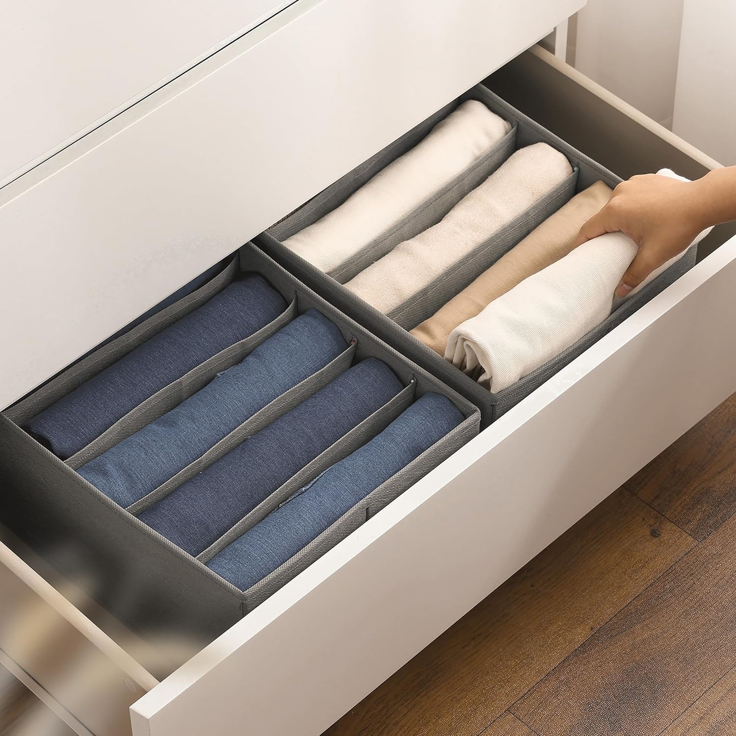 image:imageDIMJ Wardrobe Clothes Drawer Organizer for Folded Clothes Fabric Dress Clothing Closet Organizers and Storage Bins for Jeans Sweater 2 Packs Grey