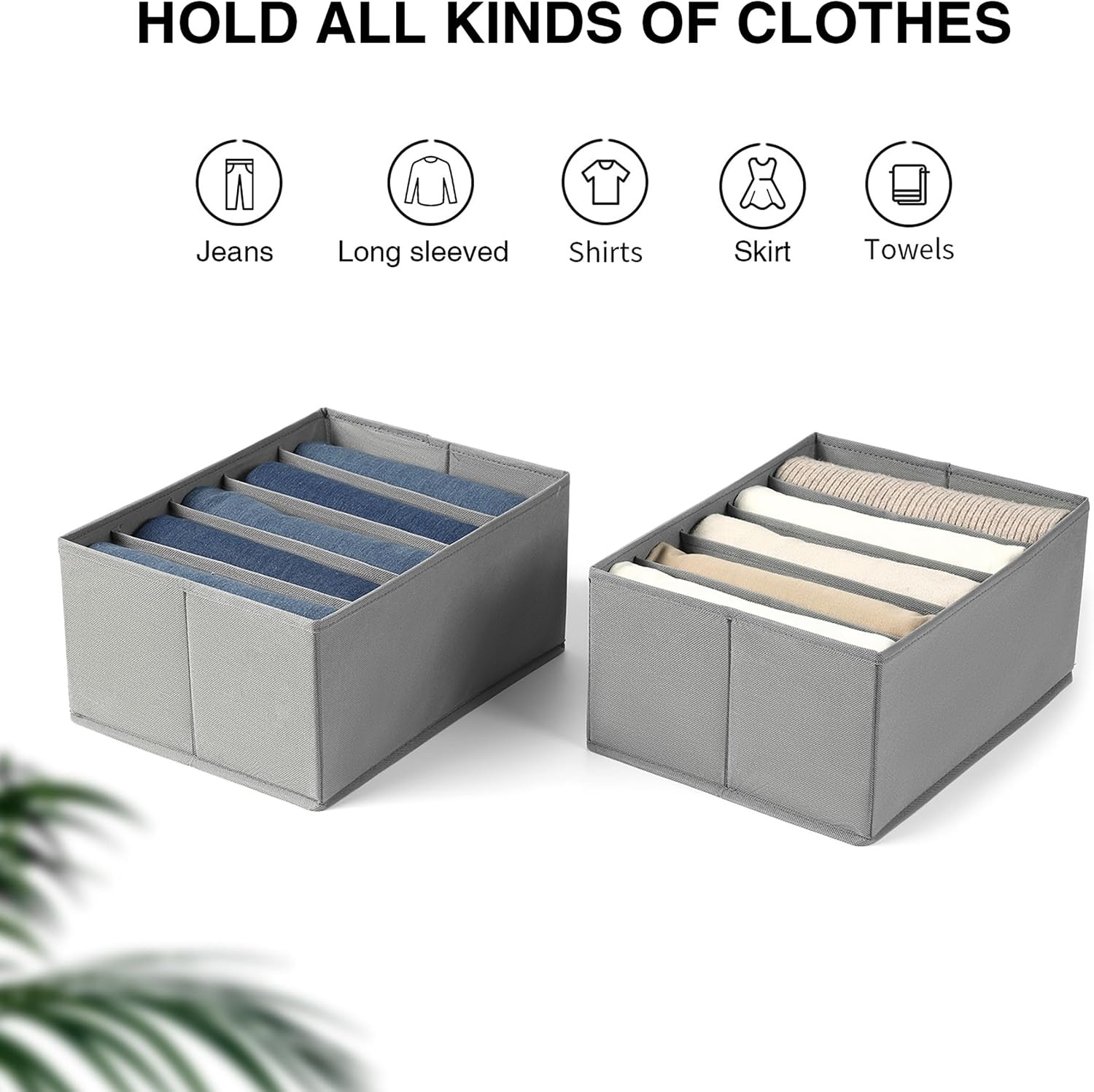 image:imageDIMJ Wardrobe Clothes Drawer Organizer for Folded Clothes Fabric Dress Clothing Closet Organizers and Storage Bins for Jeans Sweater 2 Packs Grey