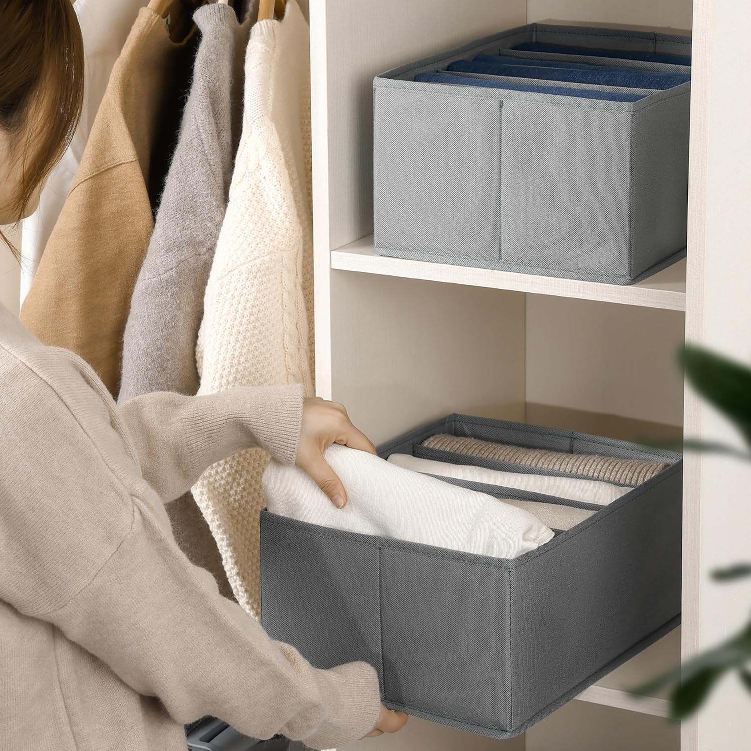 image:imageDIMJ Wardrobe Clothes Drawer Organizer for Folded Clothes Fabric Dress Clothing Closet Organizers and Storage Bins for Jeans Sweater 2 Packs Grey