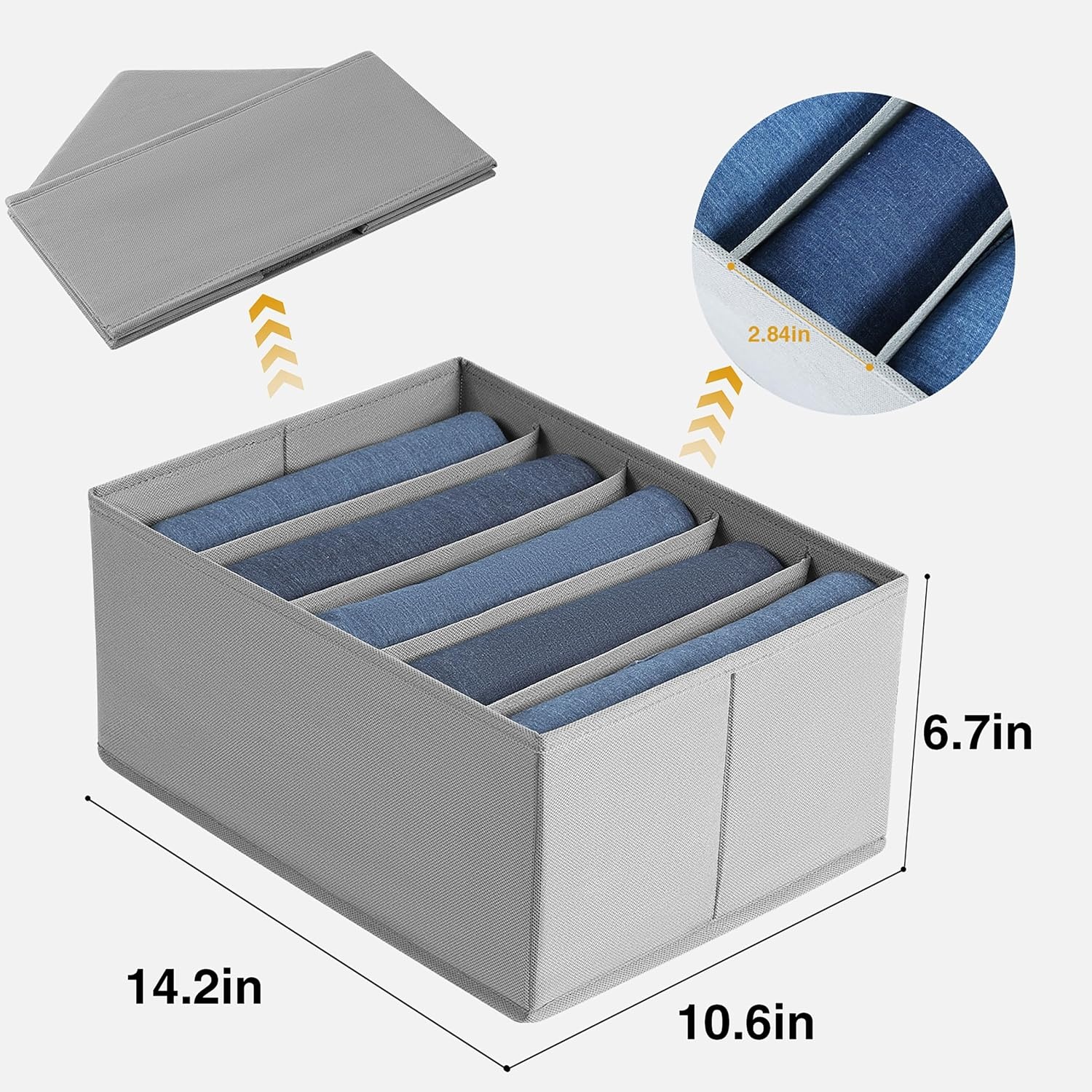 image:imageDIMJ Wardrobe Clothes Drawer Organizer for Folded Clothes Fabric Dress Clothing Closet Organizers and Storage Bins for Jeans Sweater 2 Packs Grey