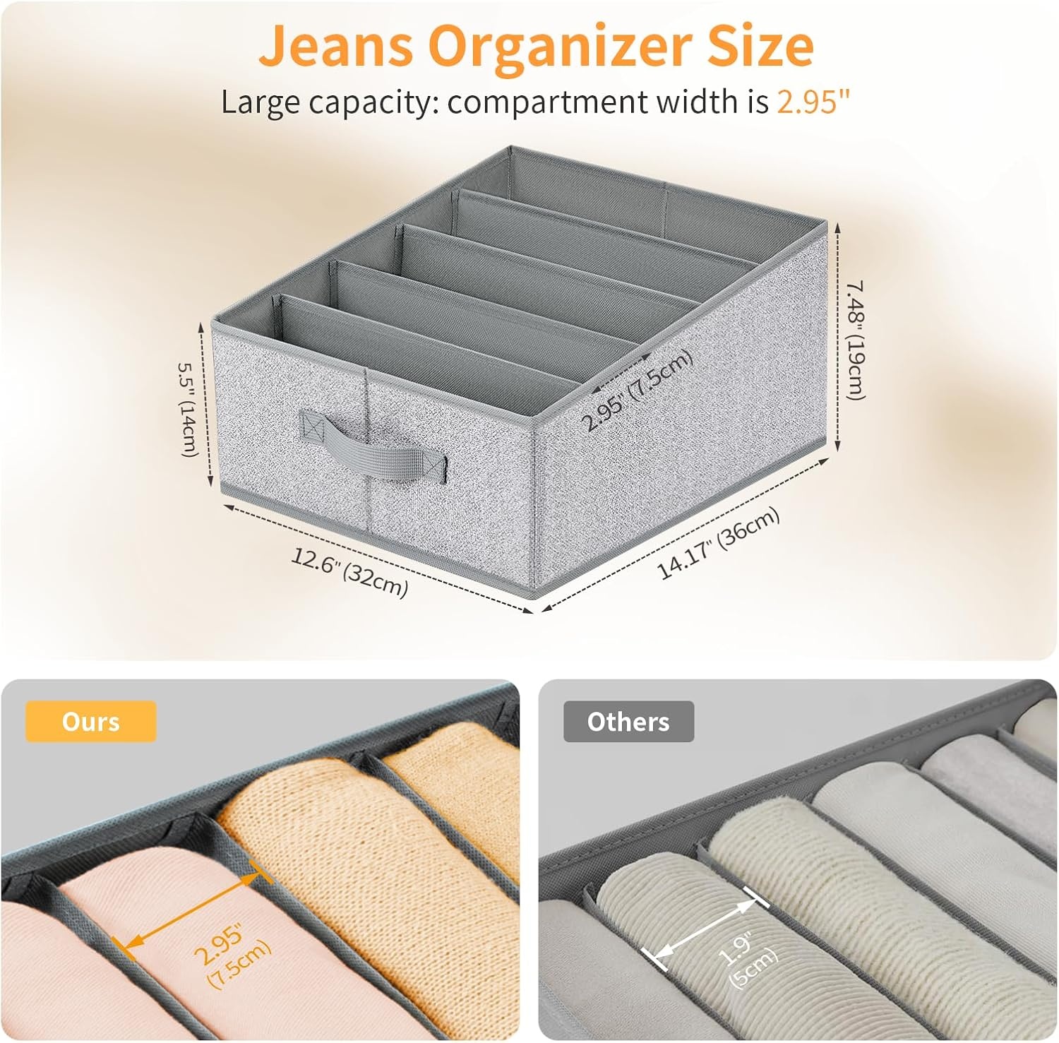 image:imageDIMJ Wardrobe Clothes Organizer Fabric Drawer Organizer Clothes Pants Jeans Sweater Organizer for Closet Foldable Closet Storage Organizers 5 Grids Clothing Drawer Organizers 4 Pack Ash Grey