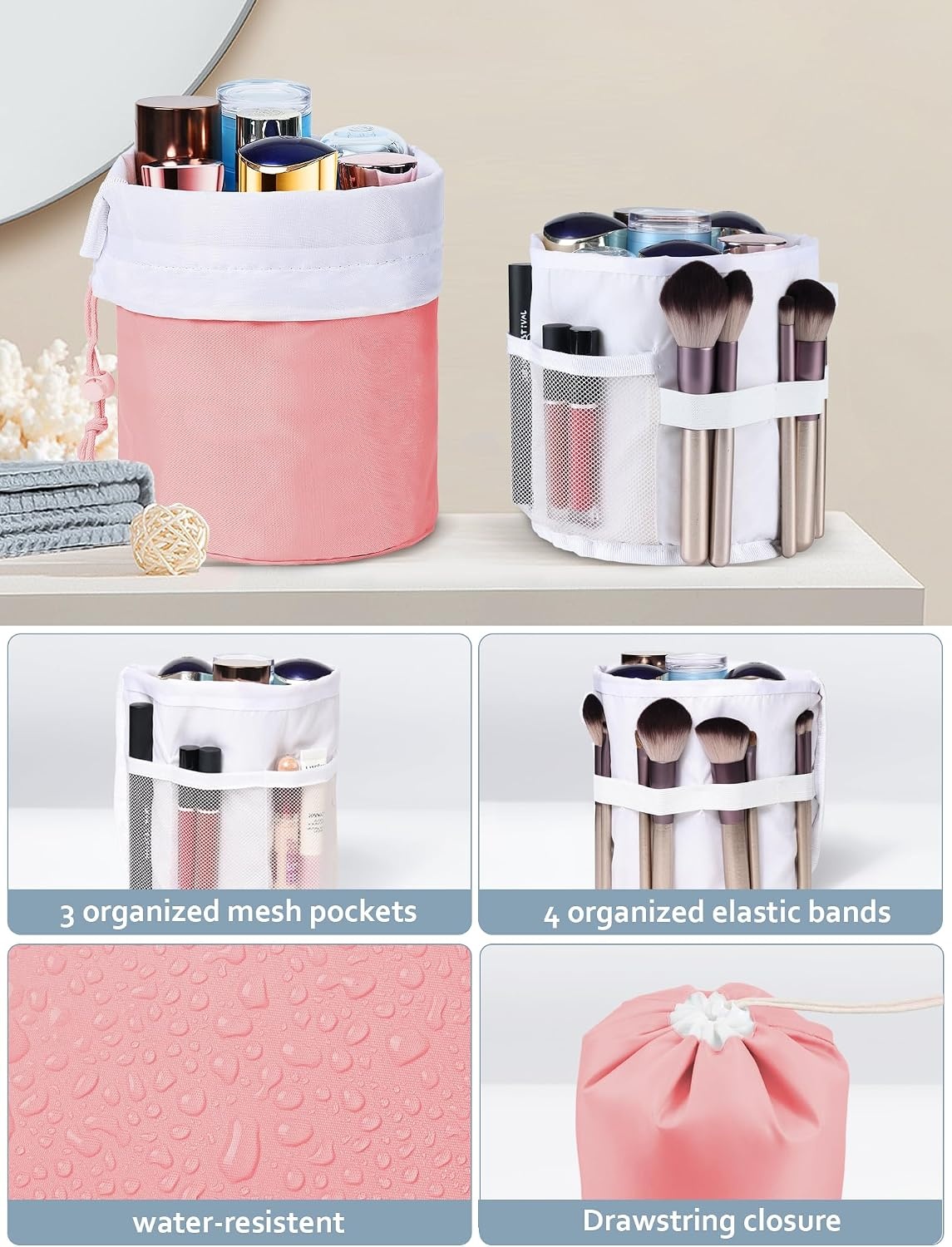 image:imagePacking Cubes for Travel 8Pcs Travel Cubes Set Foldable Suitcase Organizer Lightweight Luggage Storage Bag Pink