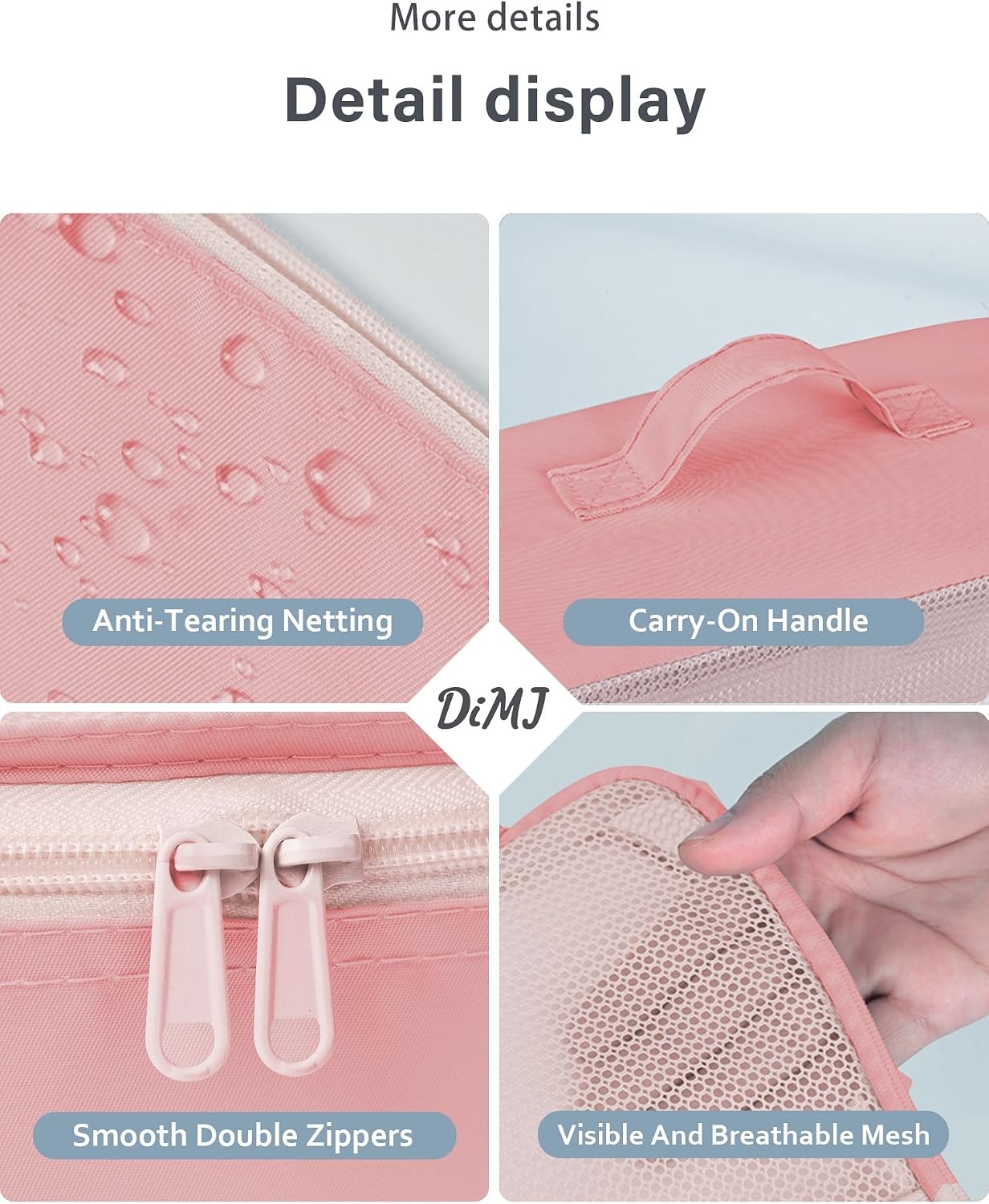 image:imagePacking Cubes for Travel 8Pcs Travel Cubes Set Foldable Suitcase Organizer Lightweight Luggage Storage Bag Pink