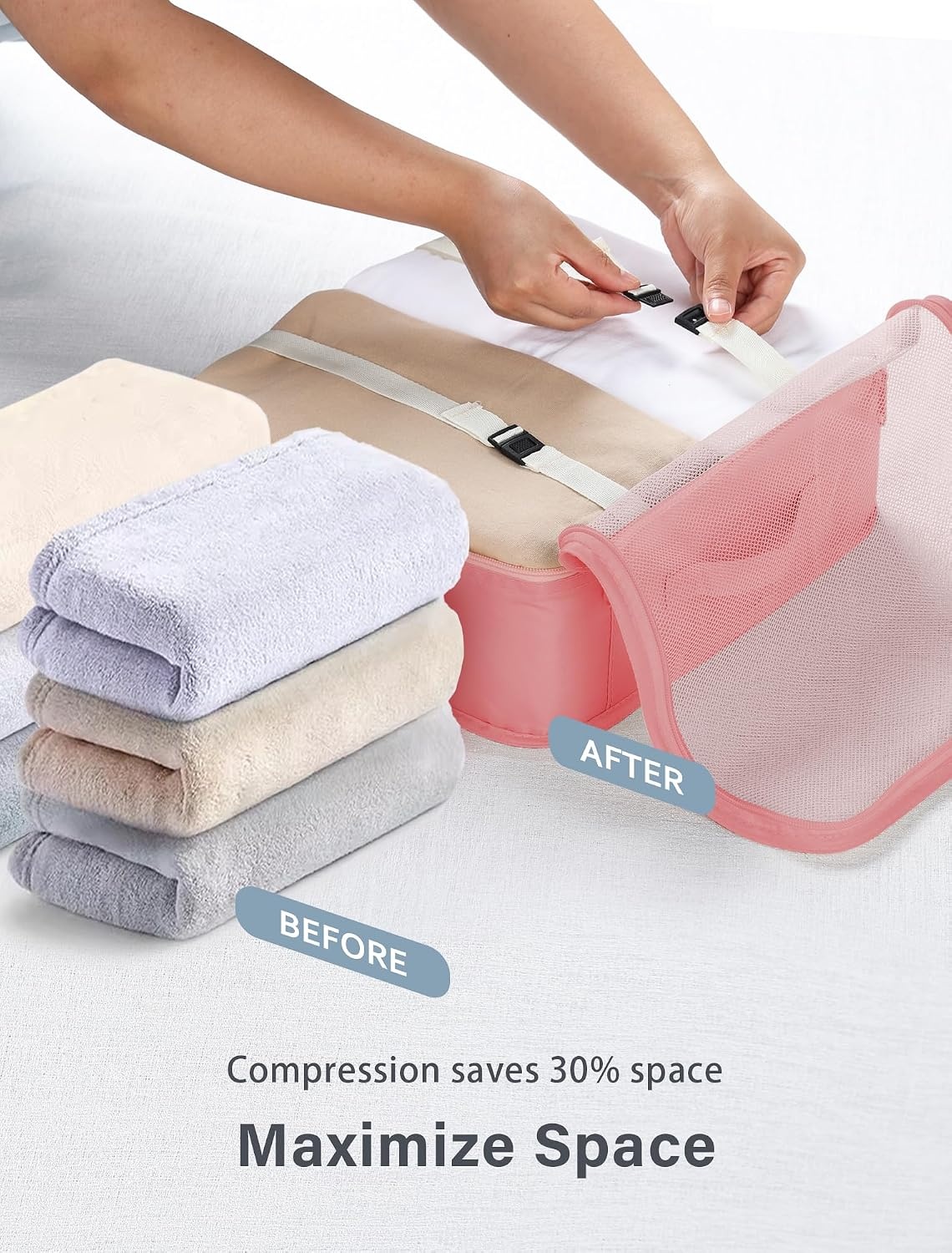 image:imagePacking Cubes for Travel 8Pcs Travel Cubes Set Foldable Suitcase Organizer Lightweight Luggage Storage Bag Pink