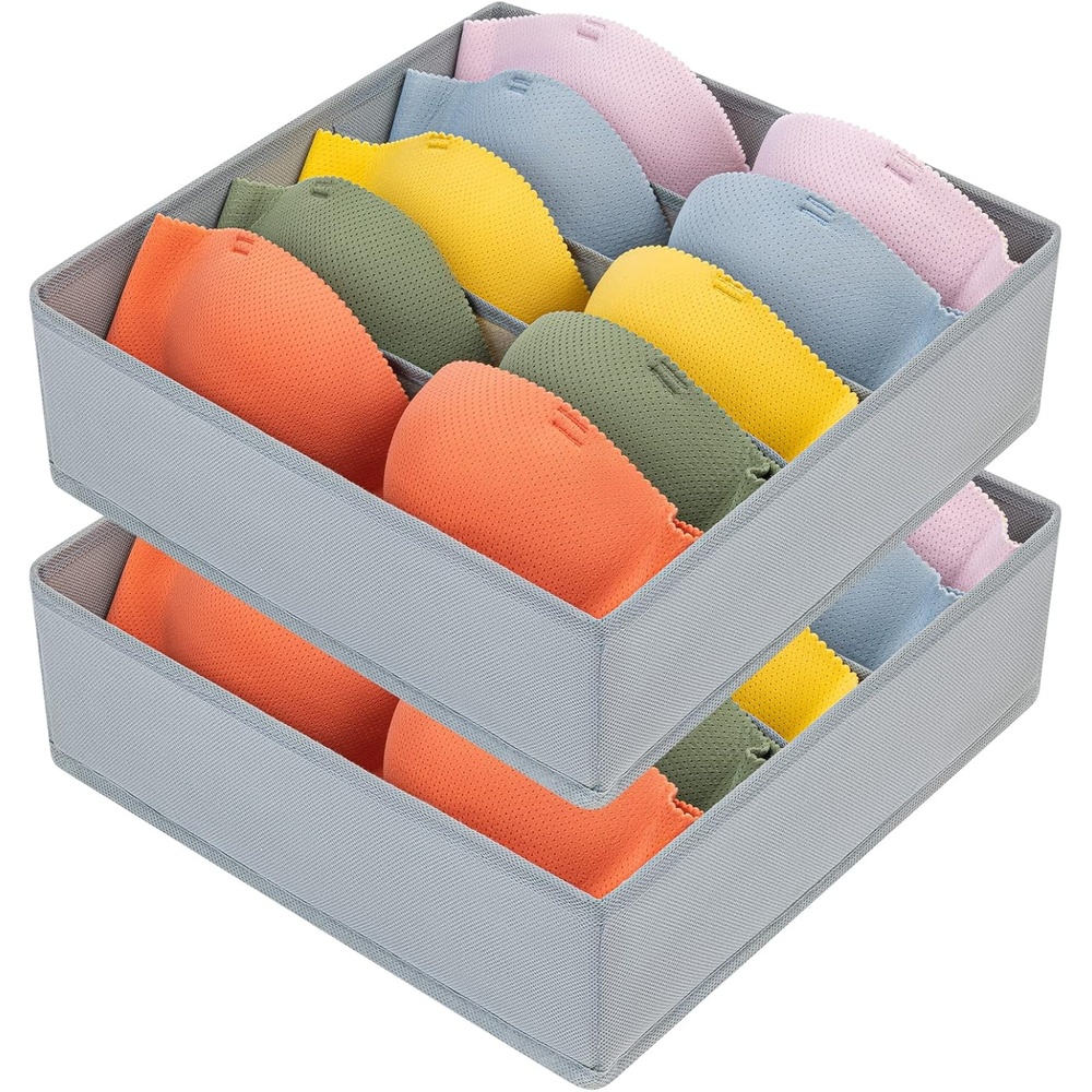 image:imageDIMJ 2 Pack Bra Organizer 5 Cells Underwear Organizer for Drawer Drawer Organizer Bins with Divider Foldable Fabric Dresser Organizer for Bra Socks Ties Belts Grey