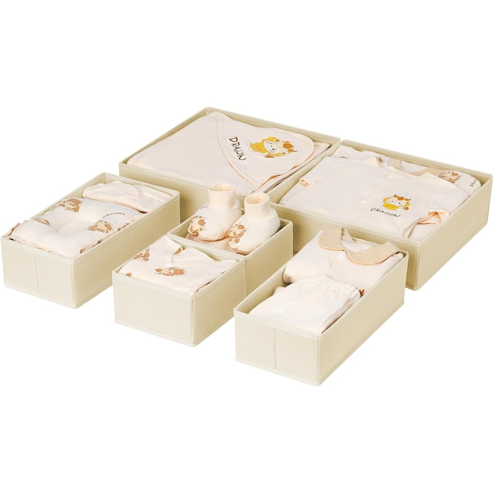 image:imageDIMJ Clothes Drawer Organizer 12 Packs Foldable Underwear Organizer for Baby Clothes Tie Bra Sock BlackBeige