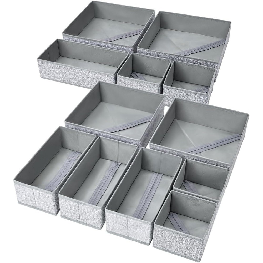 image:imageDIMJ Clothes Drawer Organizer 12 Packs Foldable Underwear Organizer for Baby Clothes Tie Bra Sock BlackBlended Gray
