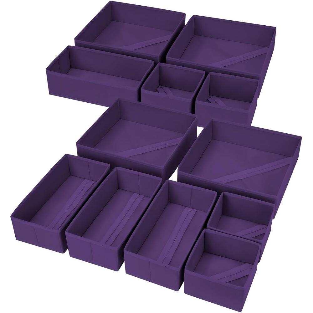image:imageDIMJ Clothes Drawer Organizer 12 Packs Foldable Underwear Organizer for Baby Clothes Tie Bra Sock BlackPurple