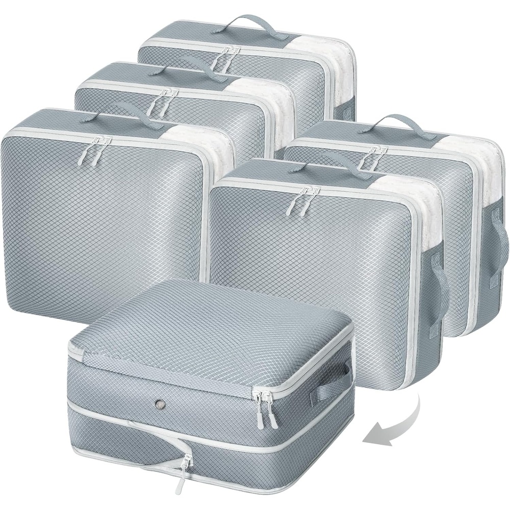image:imageDIMJ Clothes Storage Bag 8 Pack 19L Compression Storage Bags for Sweater Closet Sheet Storage Organizer with Window Handle Compression Packing Cubes Space Saver Storage Bags with ZipperGray