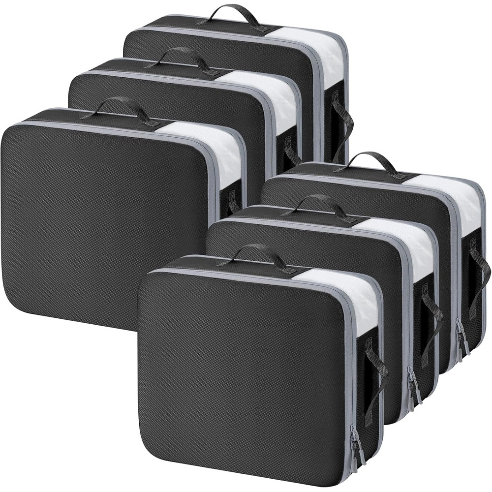 image:imageDIMJ Clothes Storage Bag 8 Pack 19L Compression Storage Bags for Sweater Closet Sheet Storage Organizer with Window Handle Compression Packing Cubes Space Saver Storage Bags with ZipperBlack