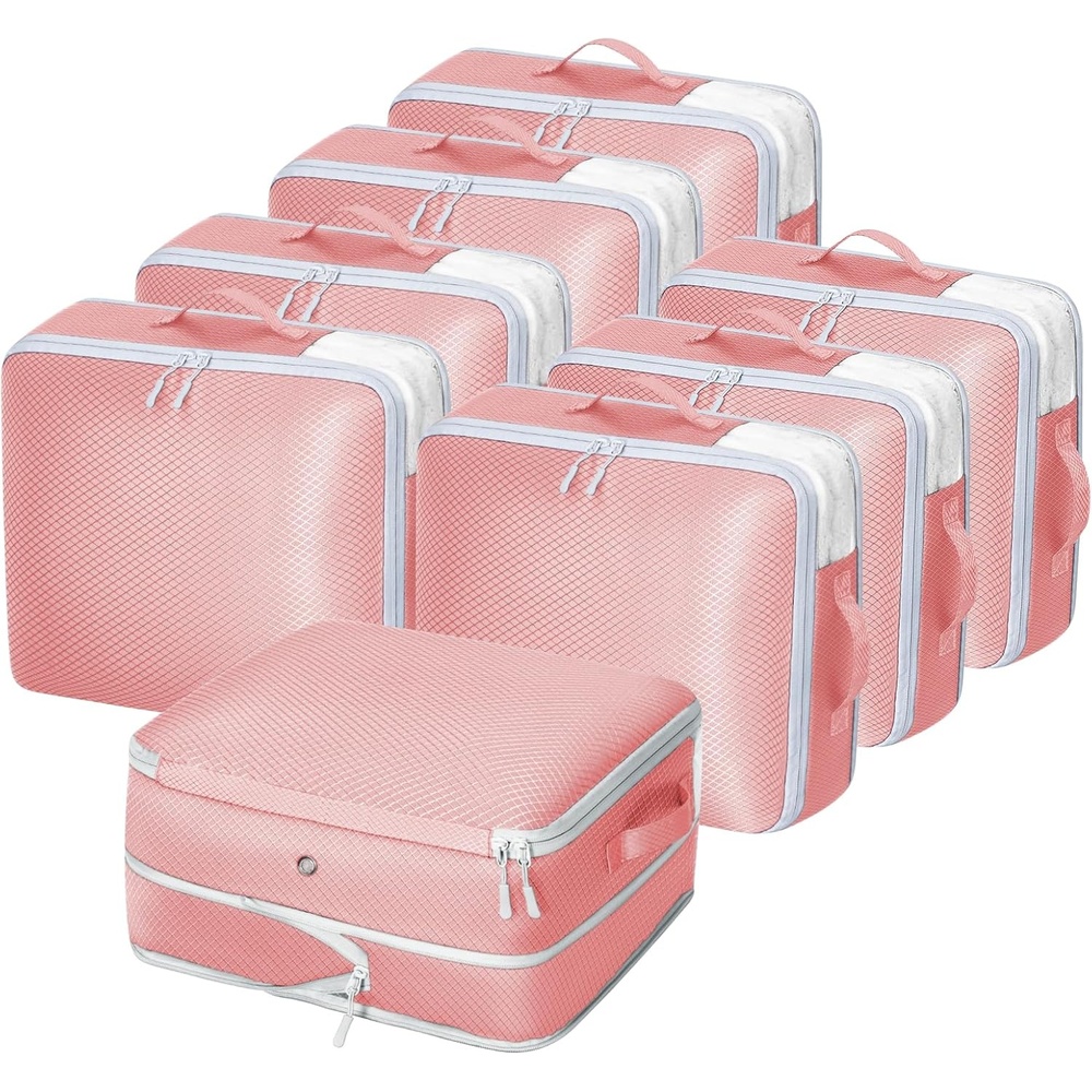 image:imageDIMJ Clothes Storage Bag 8 Pack 19L Compression Storage Bags for Sweater Closet Sheet Storage Organizer with Window Handle Compression Packing Cubes Space Saver Storage Bags with ZipperPink