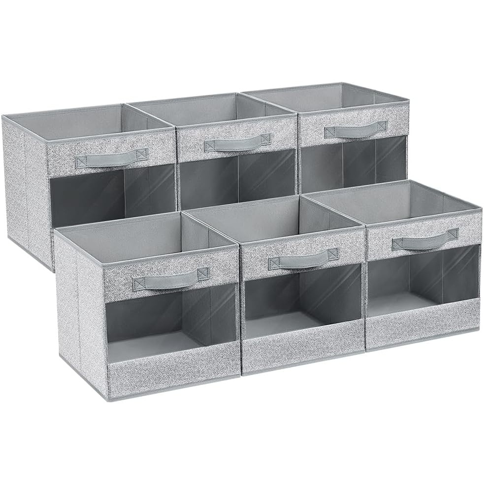 image:imageDIMJ Cube Storage Bin 6 Pack Collapsible Storage Bins Cube Storage Organizer with Window Fabric Storage Bins for Shelves Closet Baskets for Clothes Toys Books