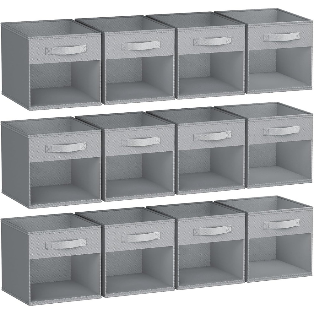 image:imageDIMJ Cube Storage Bin 6 Packs Collapsible Storage Bins with Handles Fabric Bins for Organization Cube Storage Organizer Bins for Closet Organization and Storage Beigegray