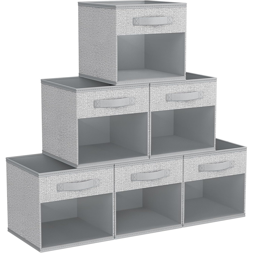 image:imageDIMJ Cube Storage Bin 6 Packs Collapsible Storage Bins with Handles Fabric Bins for Organization Cube Storage Organizer Bins for Closet Organization and Storage BeigeBlended Gray
