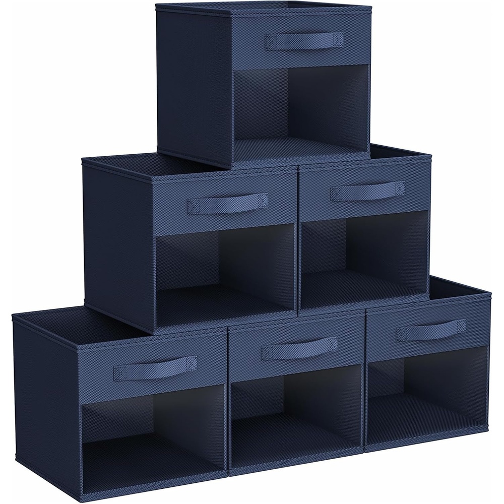 image:imageDIMJ Cube Storage Bin 6 Packs Collapsible Storage Bins with Handles Fabric Bins for Organization Cube Storage Organizer Bins for Closet Organization and Storage BeigeNavy Blue
