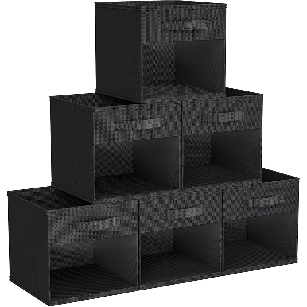 image:imageDIMJ Cube Storage Bin 6 Packs Collapsible Storage Bins with Handles Fabric Bins for Organization Cube Storage Organizer Bins for Closet Organization and Storage BeigeBlack