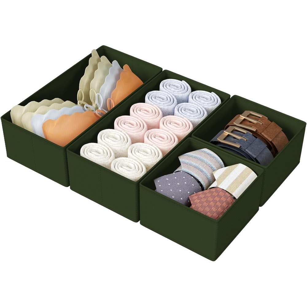 image:imageDIMJ Drawer Organizers Clothes Set of 4 Dresser Organizer Bins Fabric Closet Organizers and Storage Shallow Drawer Dividers for Nursery Clothing Baby Clothes Socks Underwears Tie GreyGreen